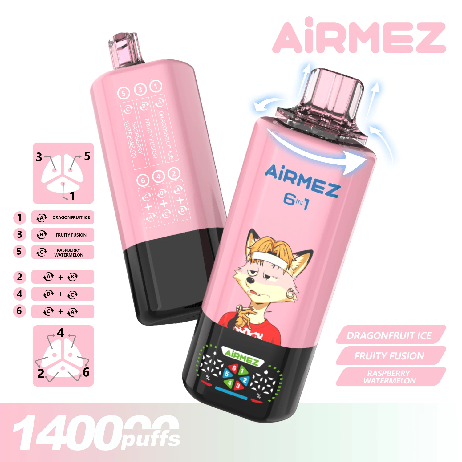 Airmez, 140,000 εισπνοές, αναλώσιμο ατμοποιητή 6-in-1, φωτογραφία 2