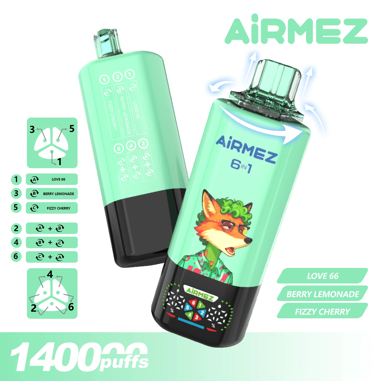 Airmez, 140,000 εισπνοές, αναλώσιμο ατμοποιητή 6-in-1, φωτογραφία 3