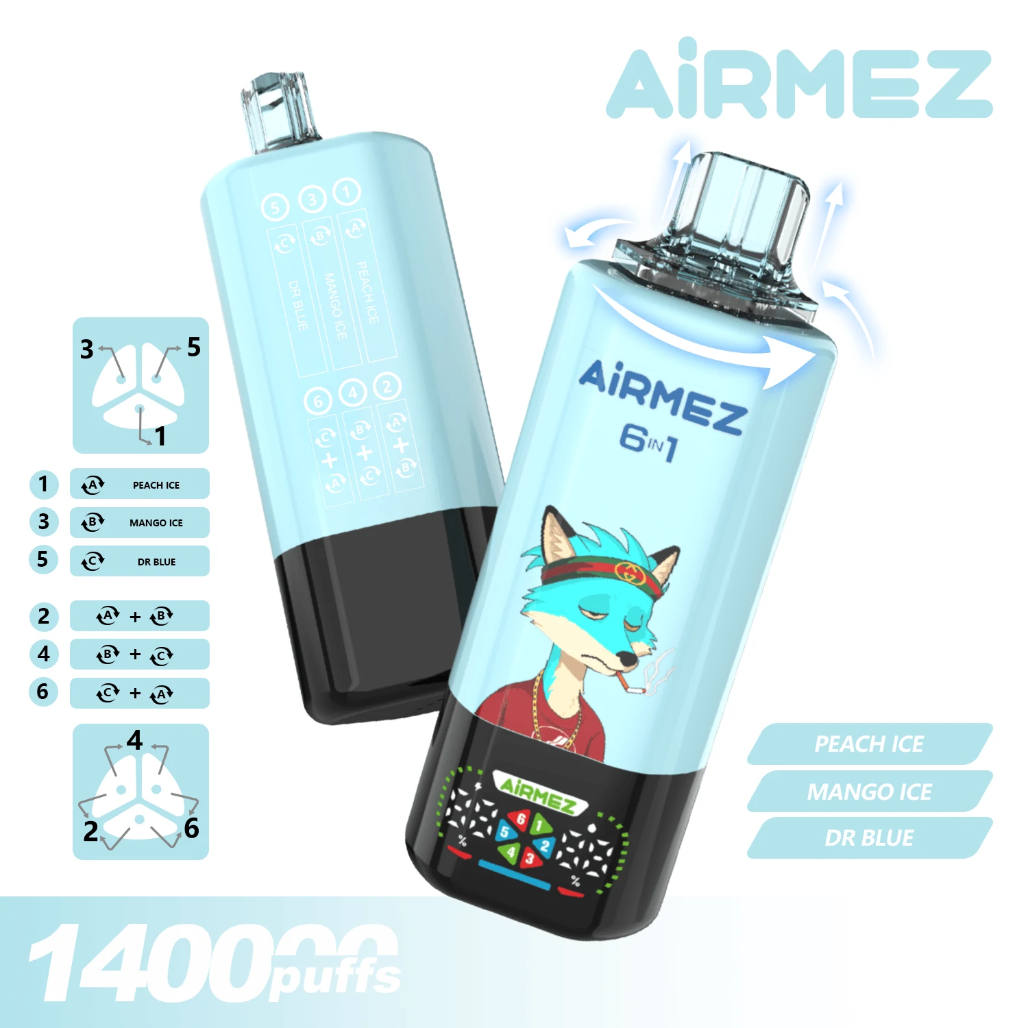 Airmez, 140,000 εισπνοές, αναλώσιμο ατμοποιητή 6-in-1, φωτογραφία 6