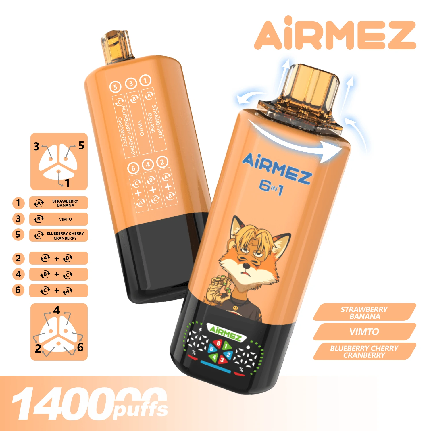 Airmez, 140,000 εισπνοές, αναλώσιμο ατμοποιητή 6-in-1, φωτογραφία 7