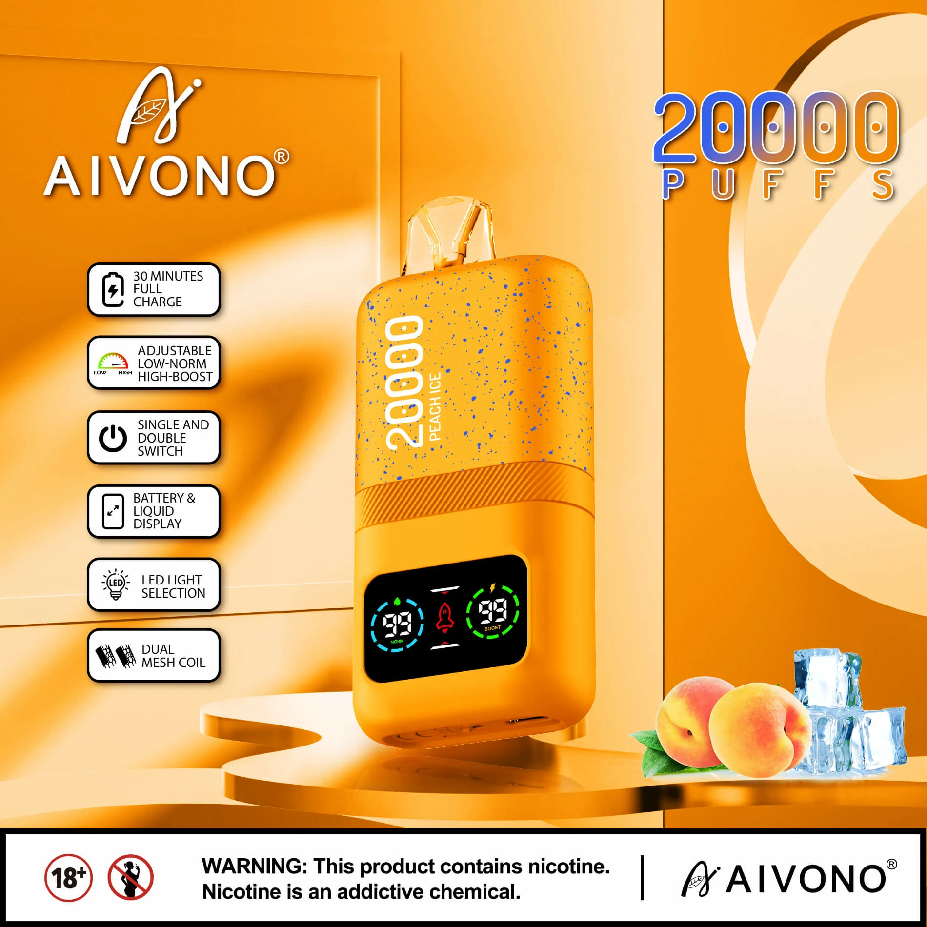 Vaporizador descartável Aivono, 20 000 baforadas, foto 3