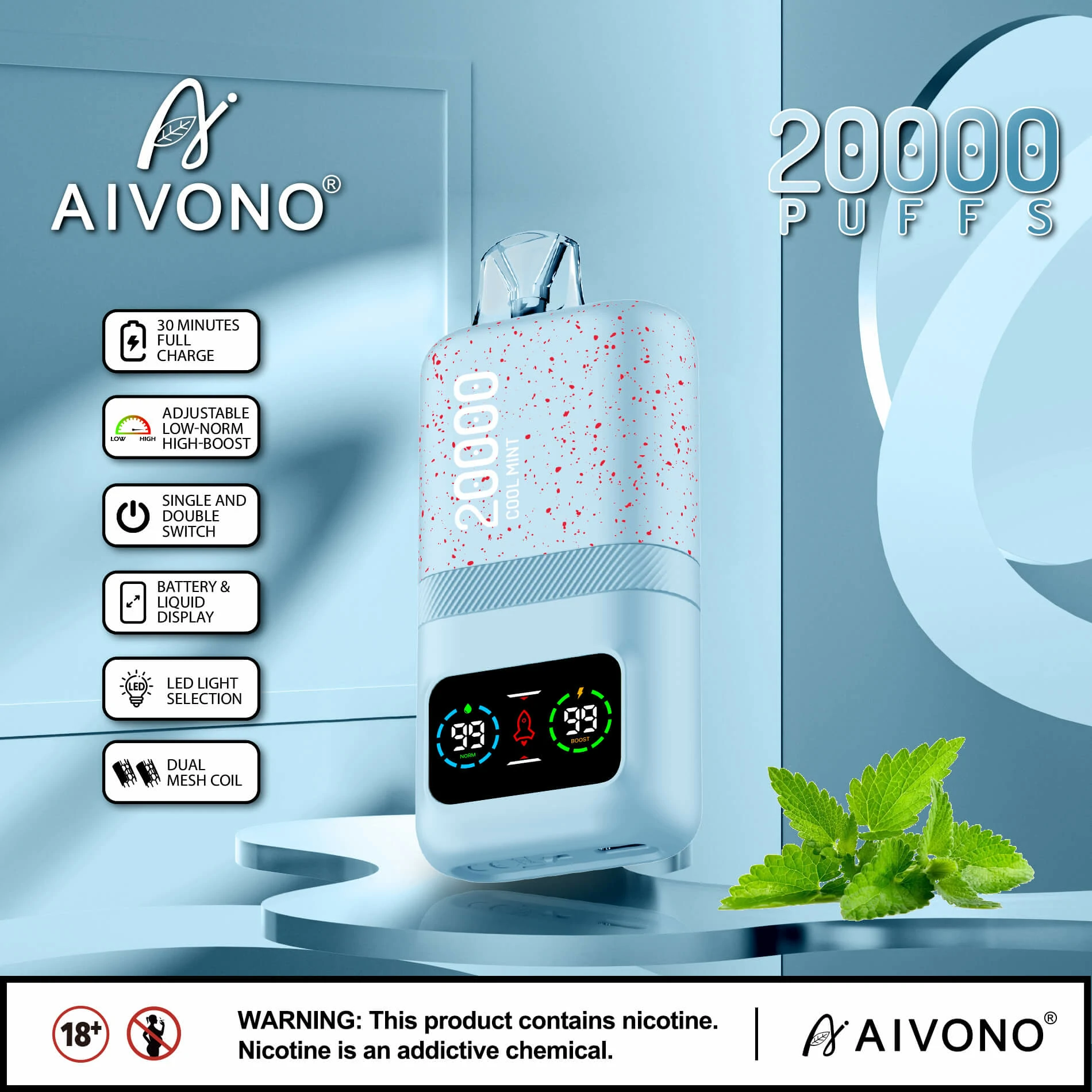 Vaporizador descartável Aivono, 20 000 baforadas, foto 4