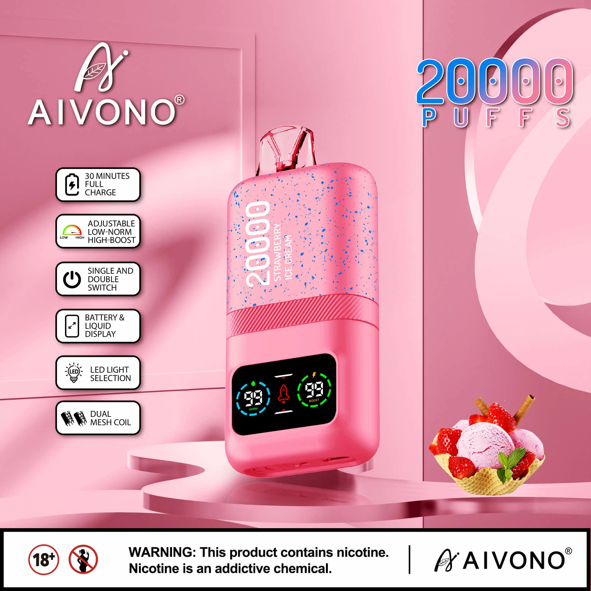 Vaporizador descartável Aivono, 20 000 baforadas, foto 5