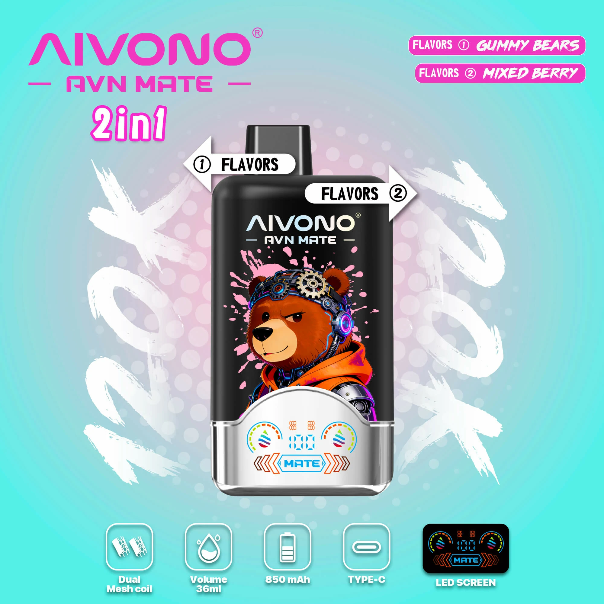 Aivono, 120 000 potáhnutí, jednorázový vaporizér 2-in-1, fotografie 10