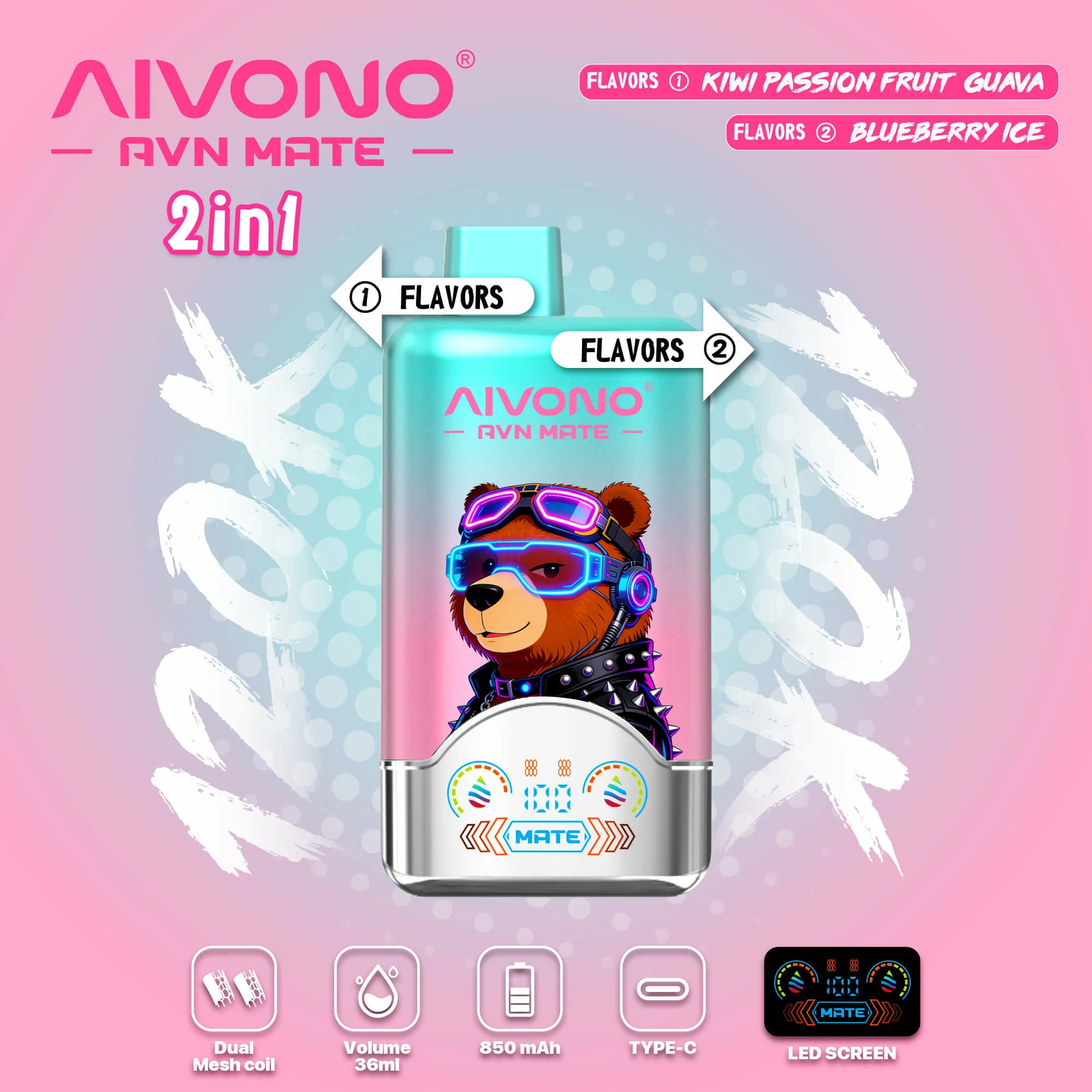 Aivono, 120 000 potáhnutí, jednorázový vaporizér 2-in-1, fotografie 2