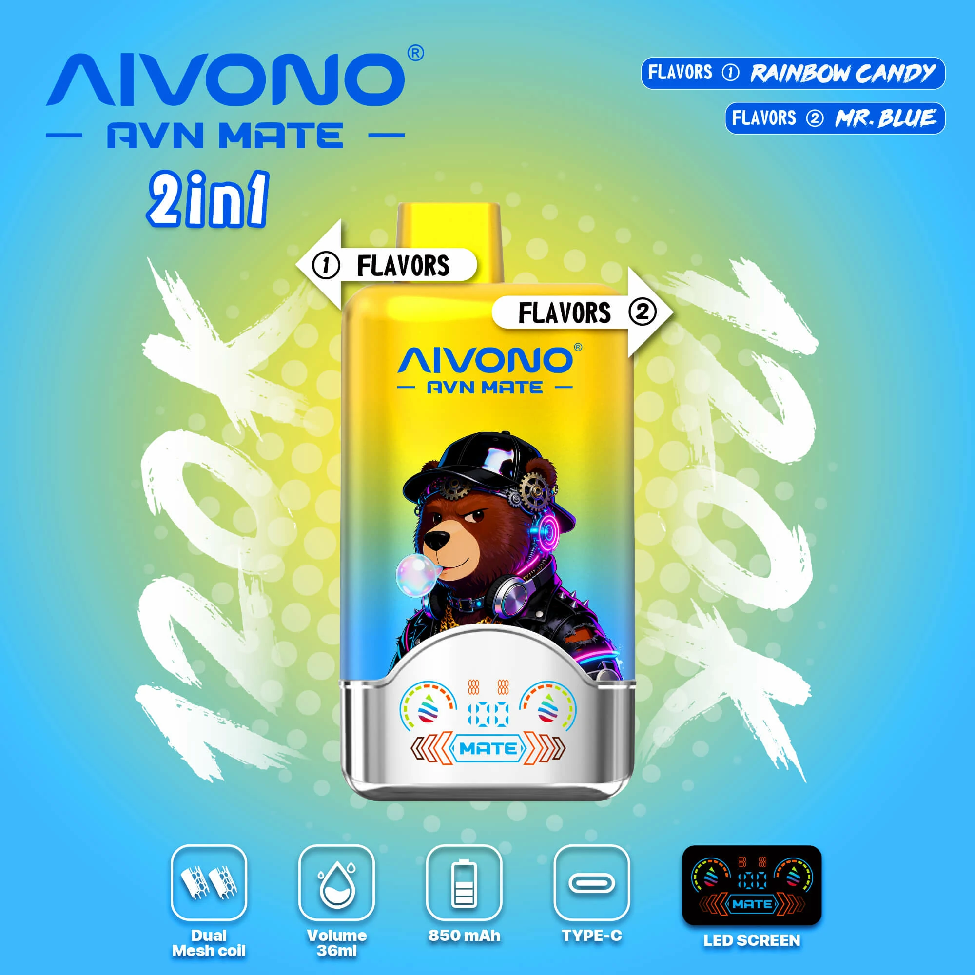 Aivono, 120 000 potáhnutí, jednorázový vaporizér 2-in-1, fotografie 3