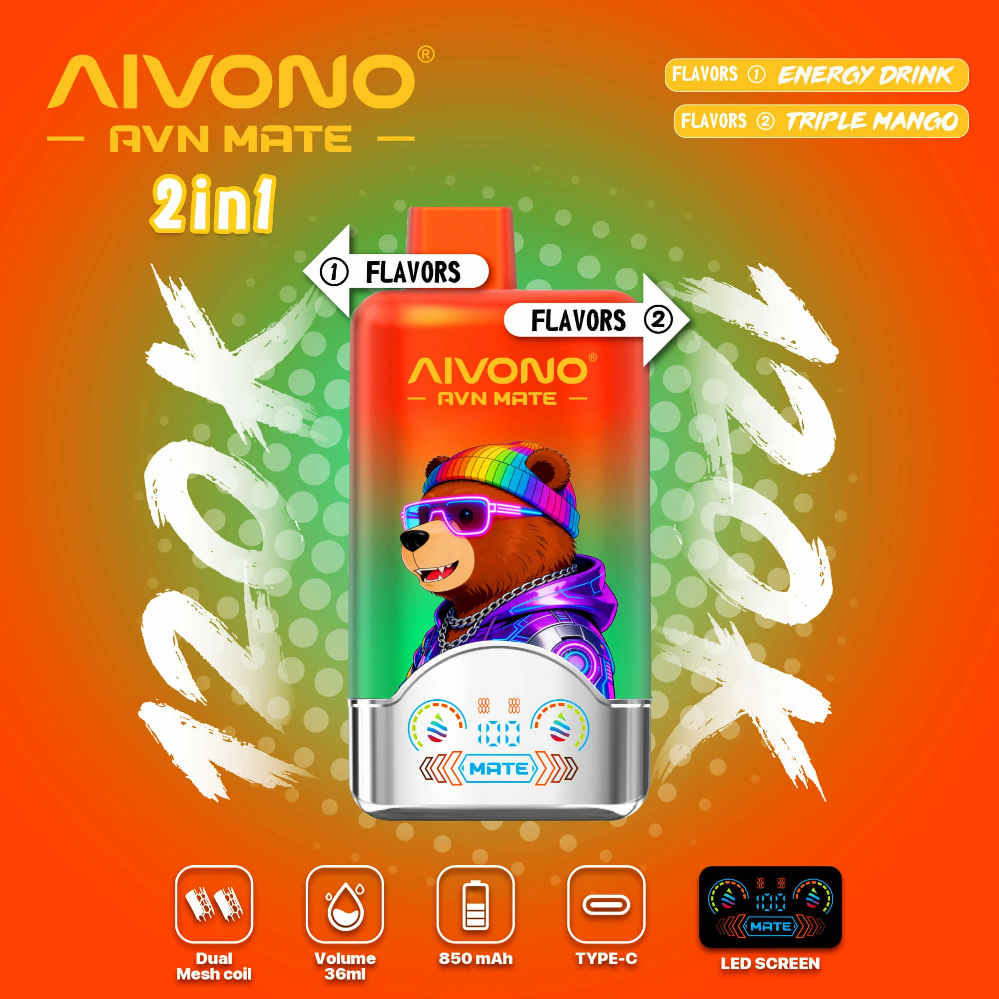 Aivono, 120 000 potáhnutí, jednorázový vaporizér 2-in-1, fotografie 4