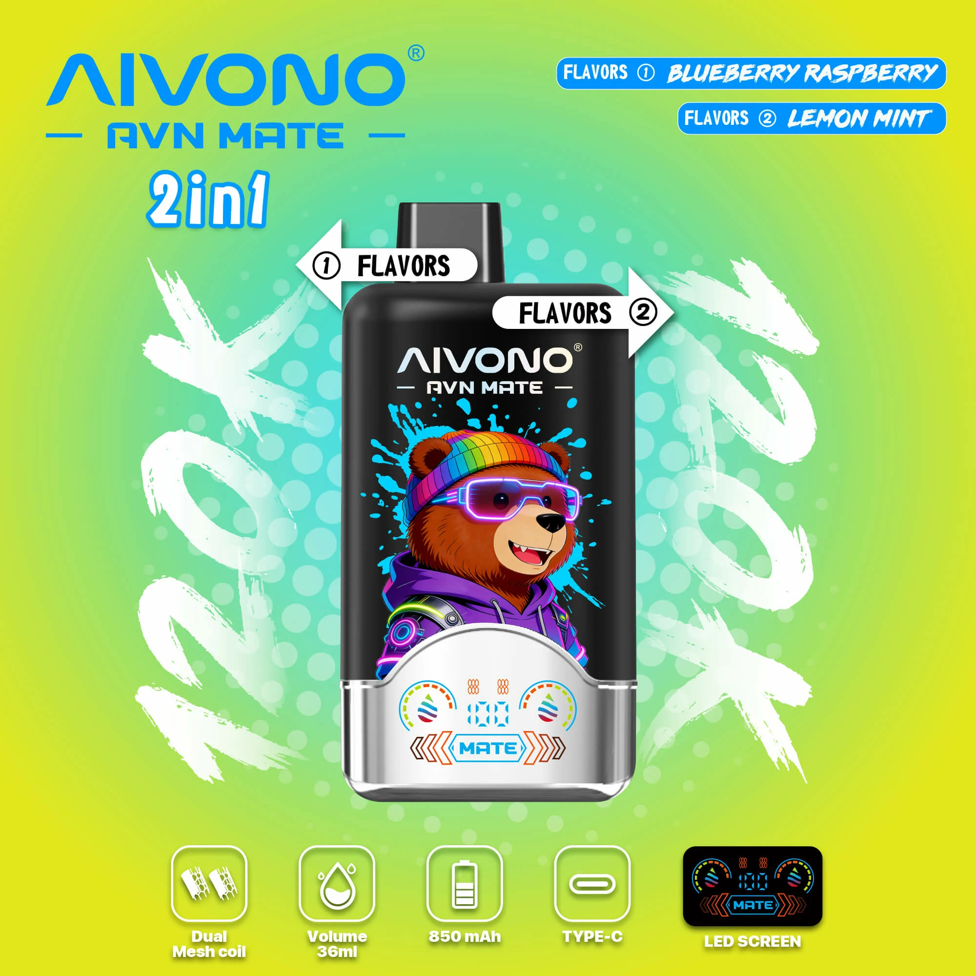 Aivono, 120 000 potáhnutí, jednorázový vaporizér 2-in-1, fotografie 6