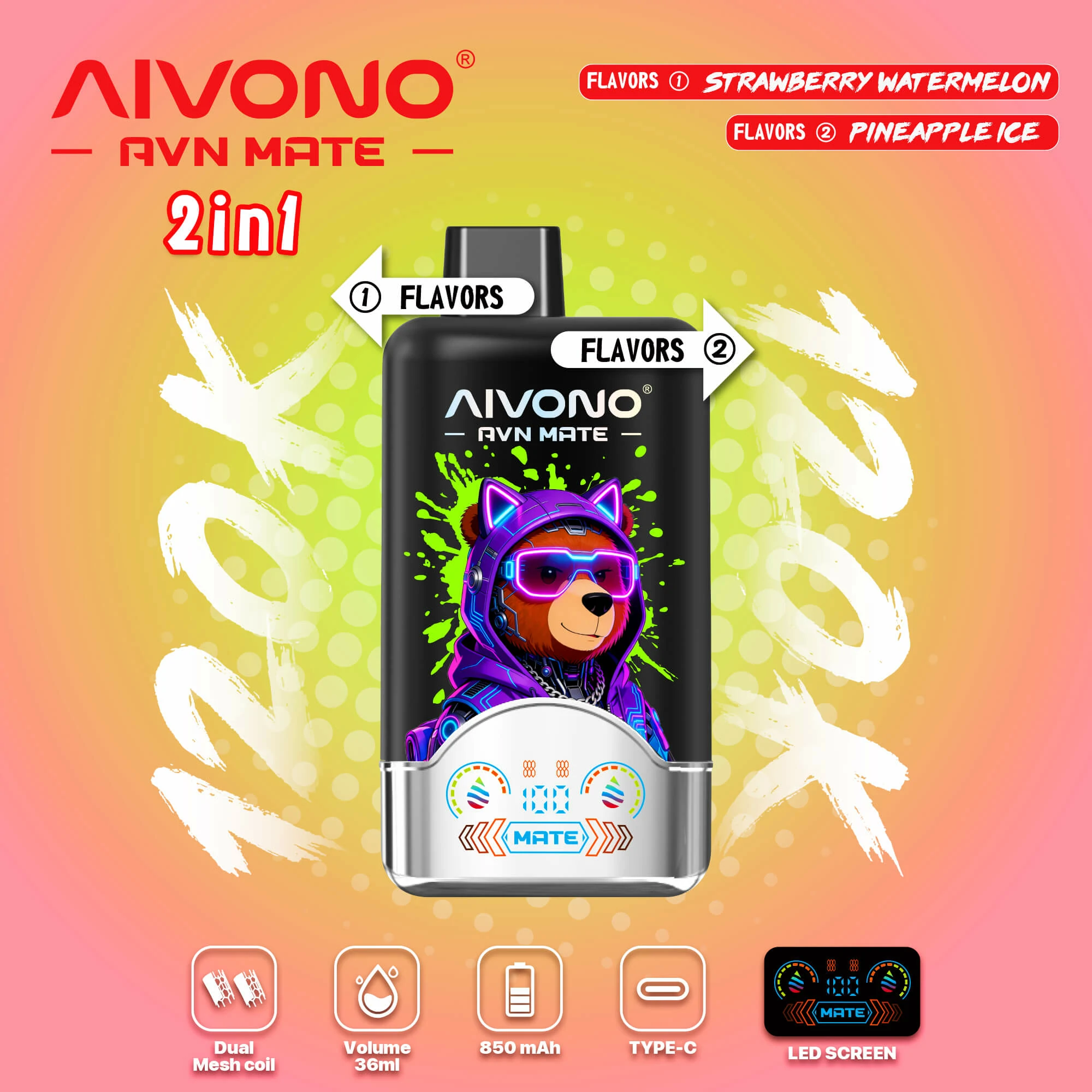 Aivono, 120 000 potáhnutí, jednorázový vaporizér 2-in-1, fotografie 7
