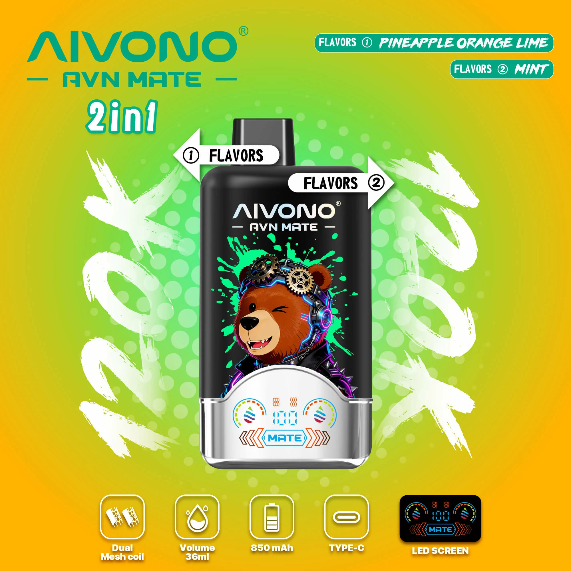Aivono, 120 000 potáhnutí, jednorázový vaporizér 2-in-1, fotografie 8