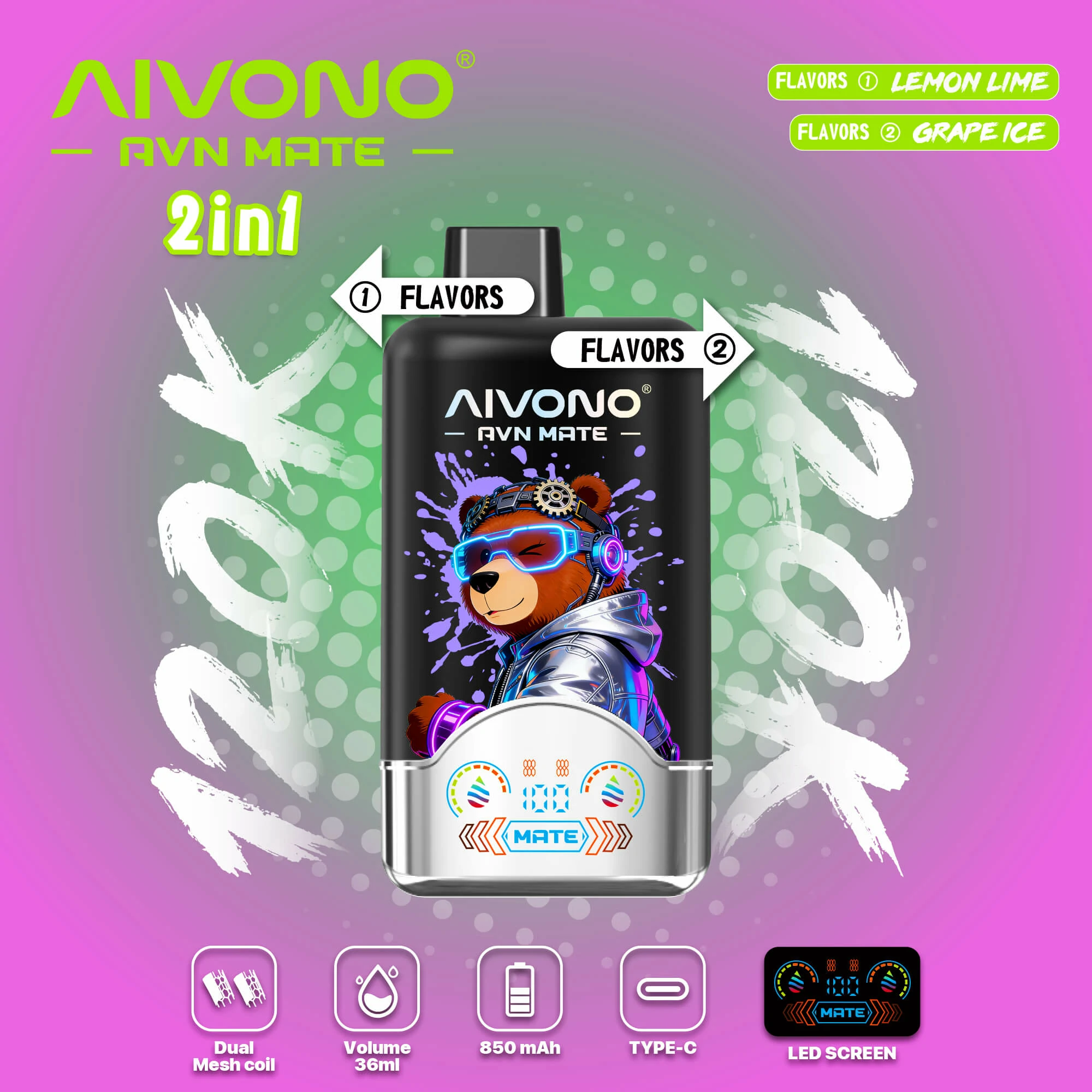 Aivono, 120 000 potáhnutí, jednorázový vaporizér 2-in-1, fotografie 9