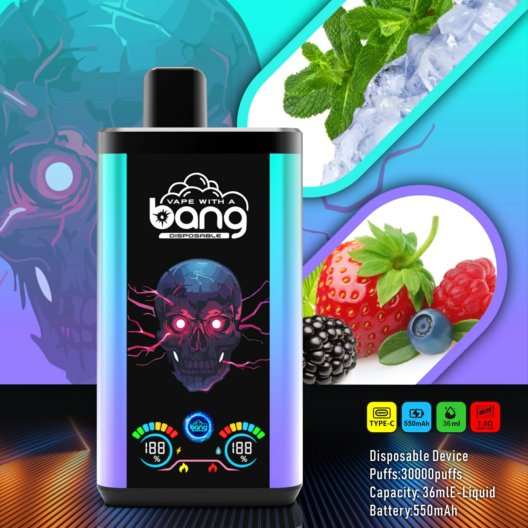 Bang B30S , 30 000 potáhnutí, jednorázový vaporizér typu 2-in-1, fotografie 2