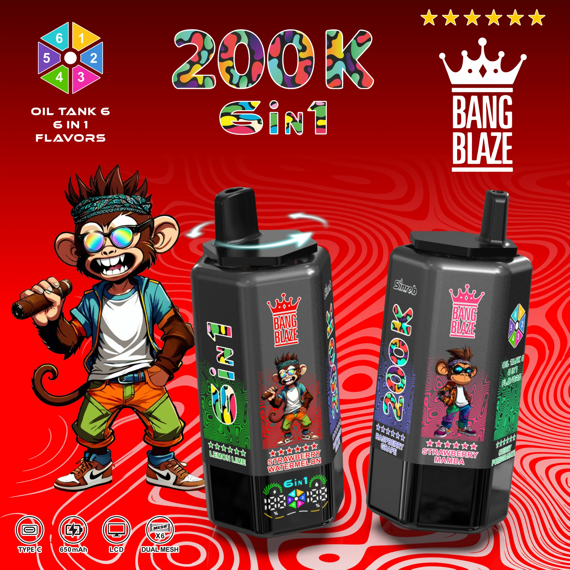 Bang, 200 000 drag, 6-in-1-engångsvape, foto 2