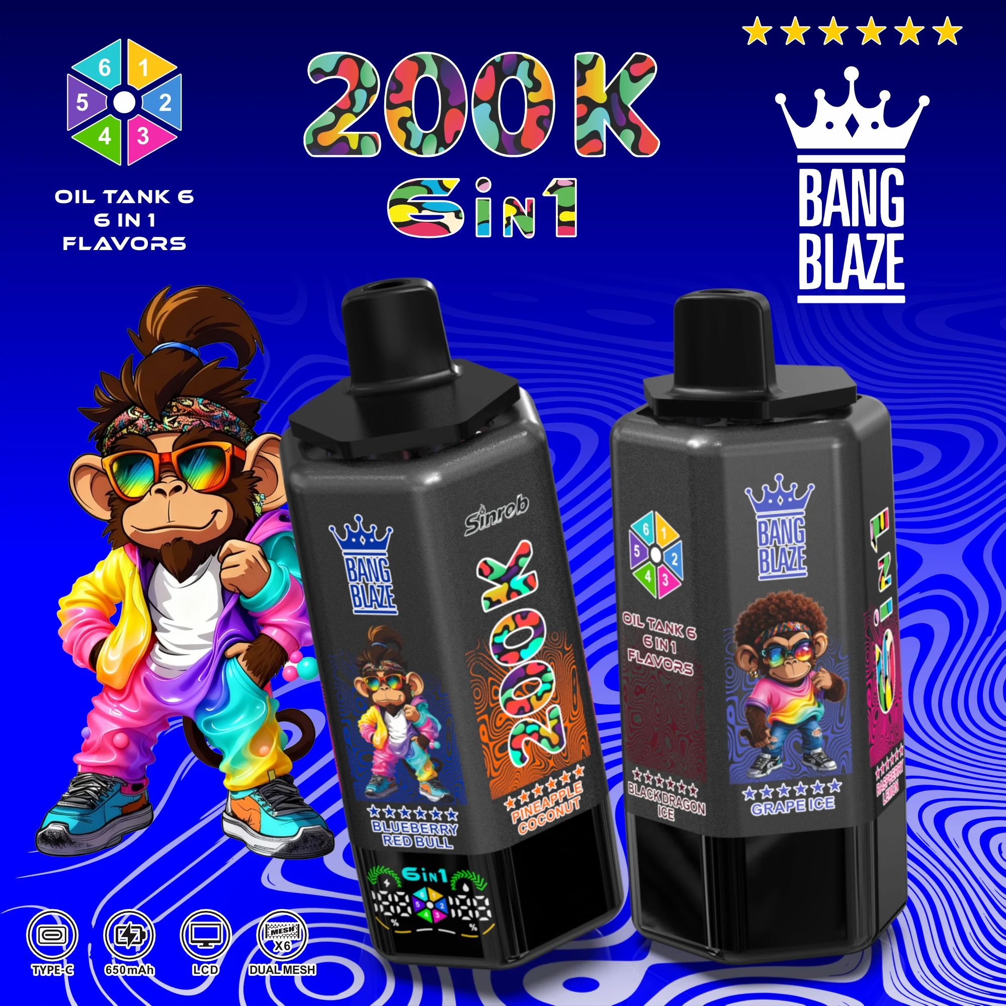 Bang, 200 000 drag, 6-in-1-engångsvape, foto 4