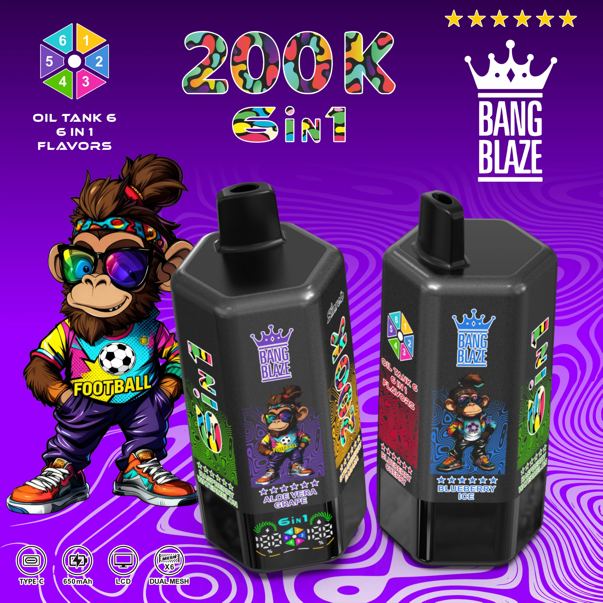 Bang, 200 000 drag, 6-in-1-engångsvape, foto 5