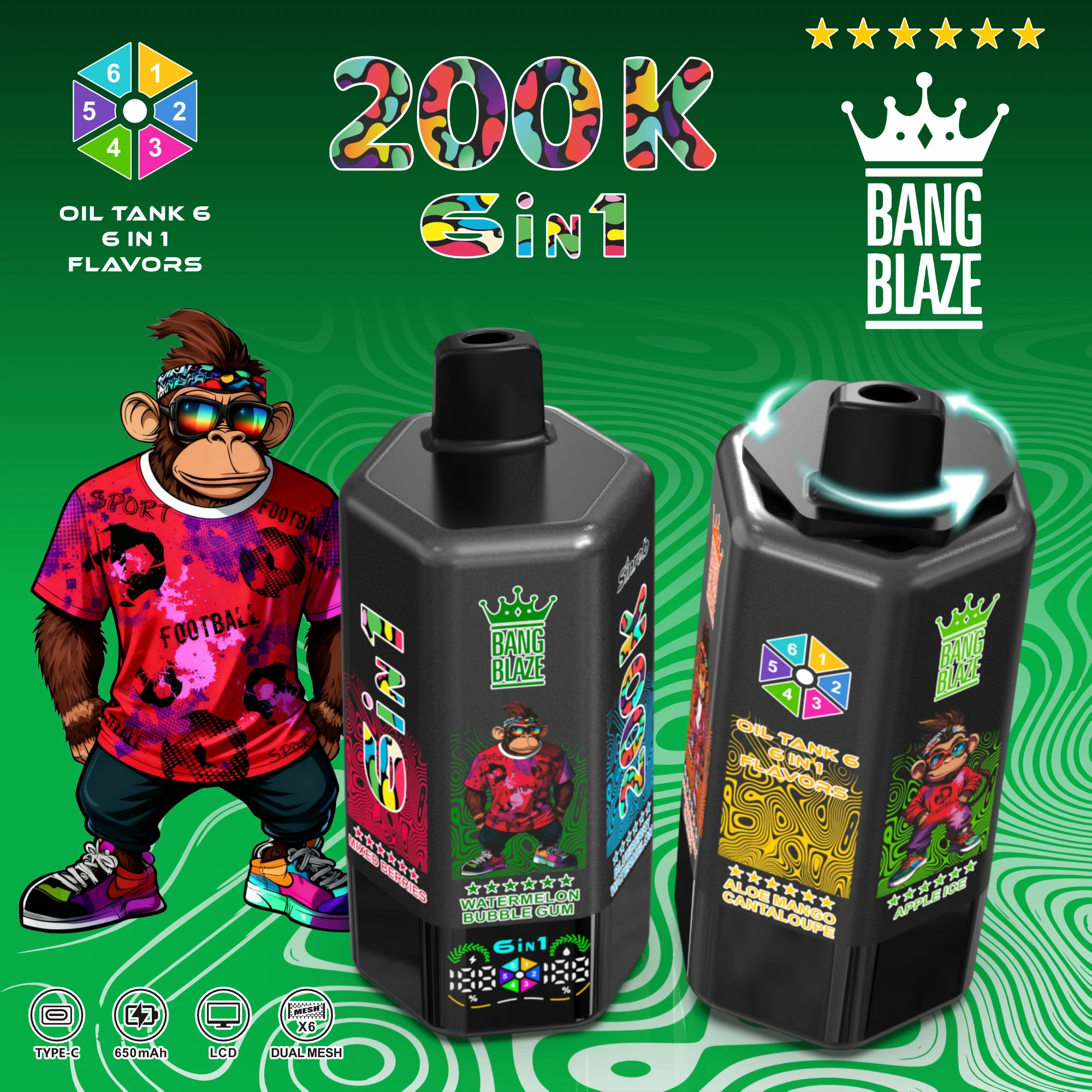 Bang, 200 000 drag, 6-in-1-engångsvape, foto 6