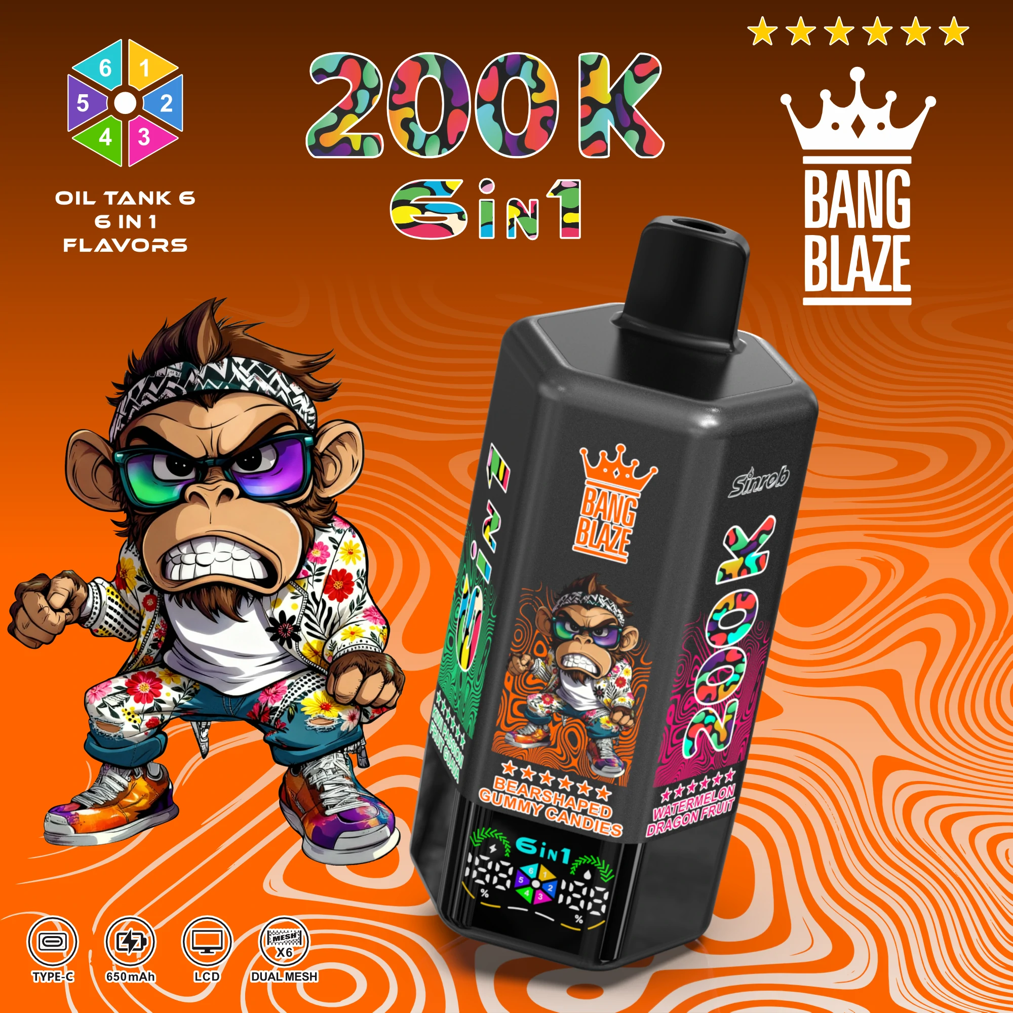 Bang, 200 000 drag, 6-in-1-engångsvape, foto 7