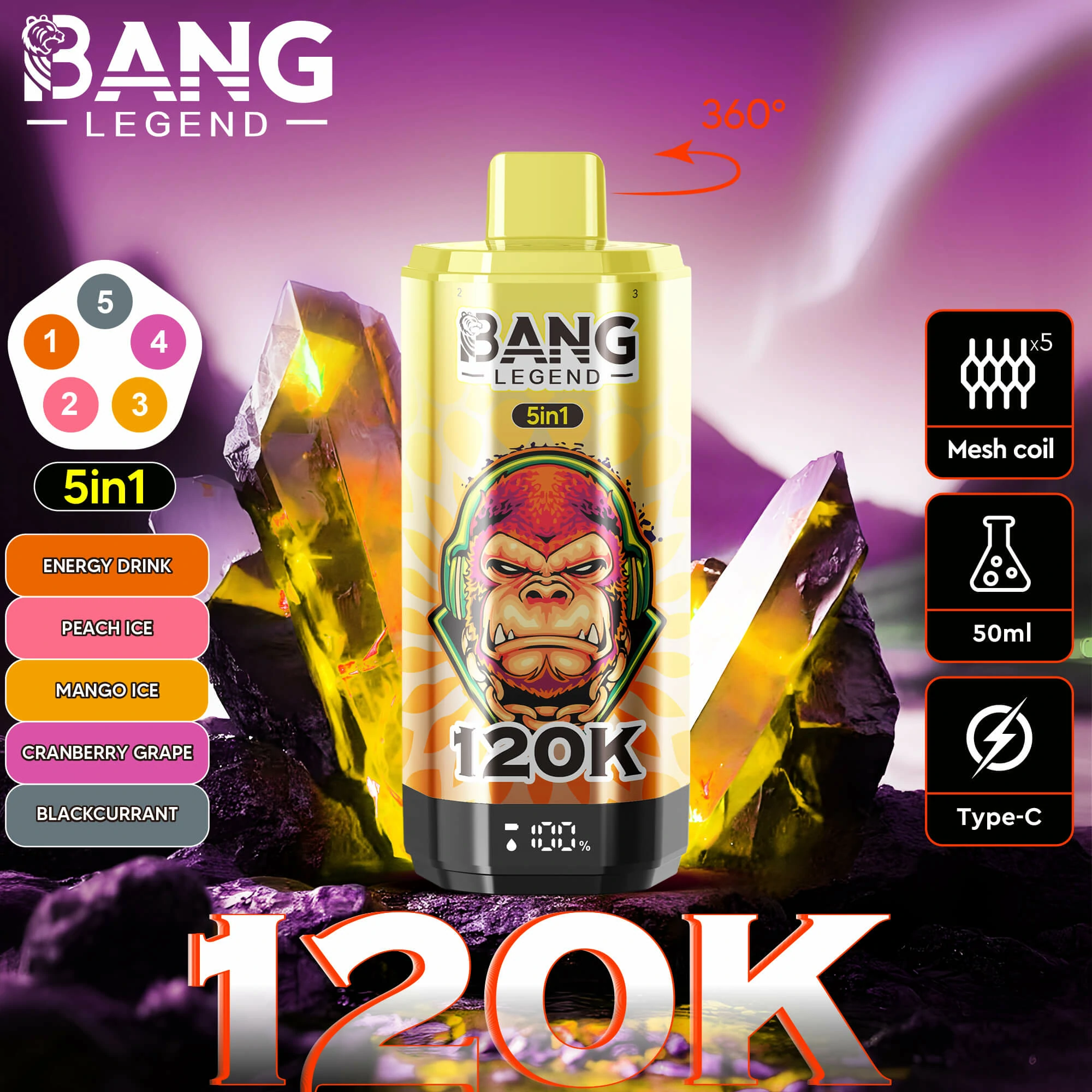 Bang, 120 000 potáhnutí, jednorázový vaporizér 5-in-1, fotografie 3
