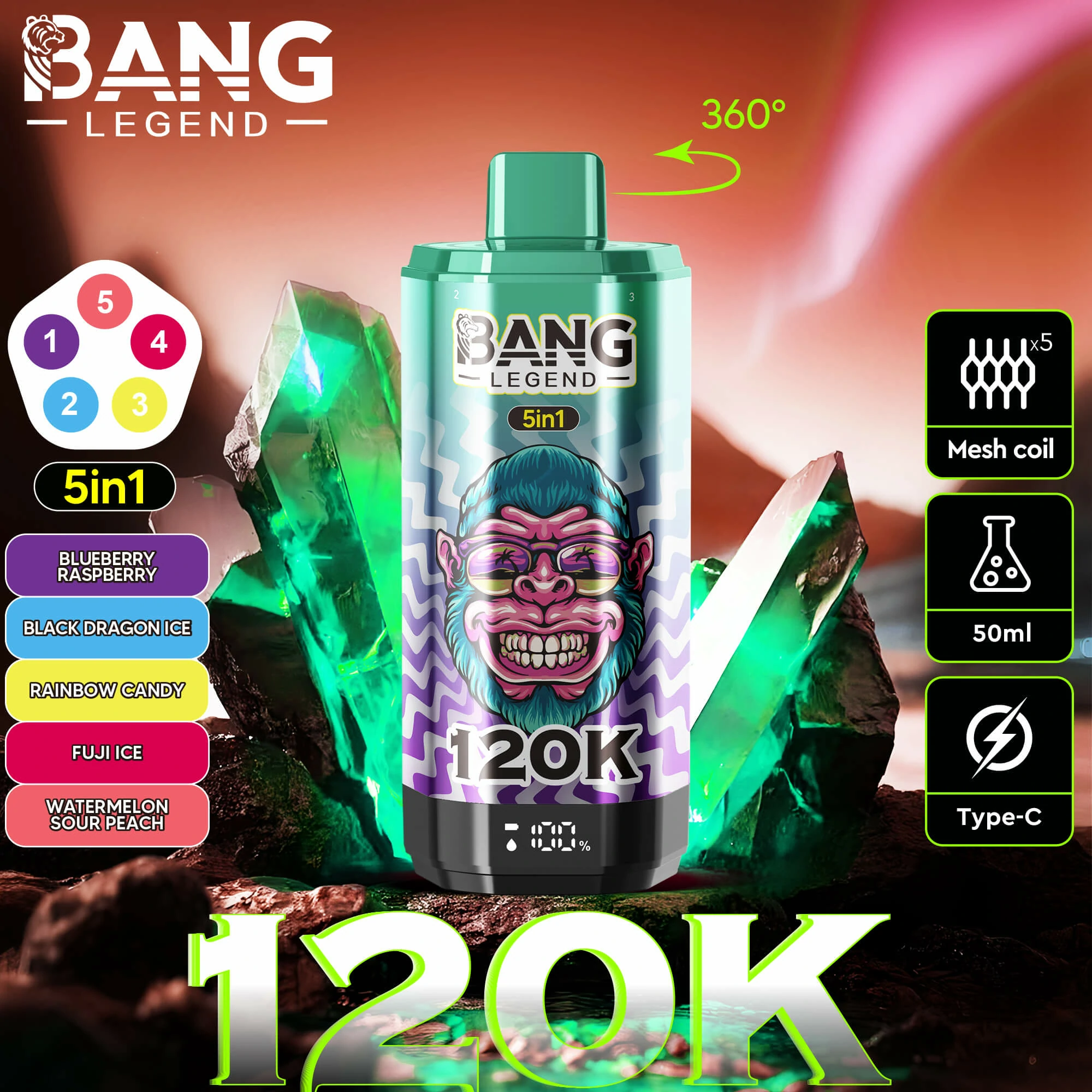Bang, 120 000 potáhnutí, jednorázový vaporizér 5-in-1, fotografie 5