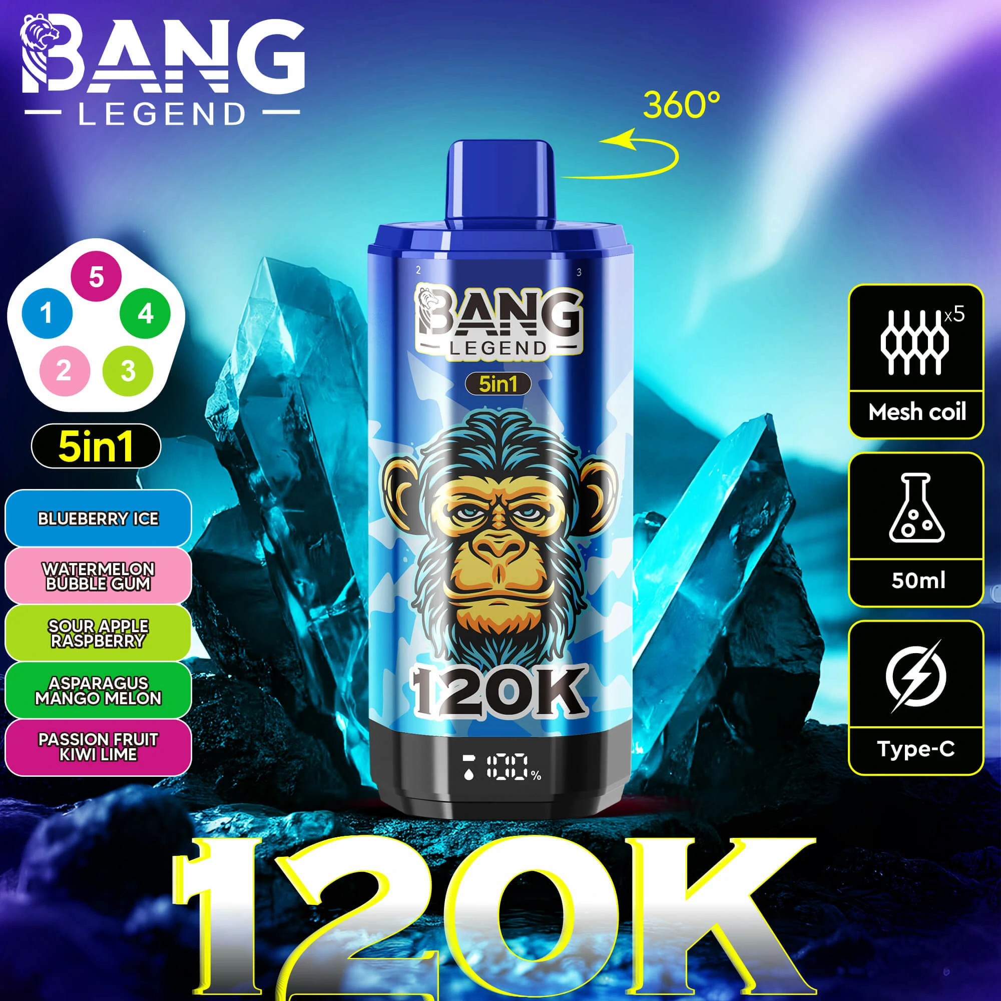Bang, 120 000 potáhnutí, jednorázový vaporizér 5-in-1, fotografie 7