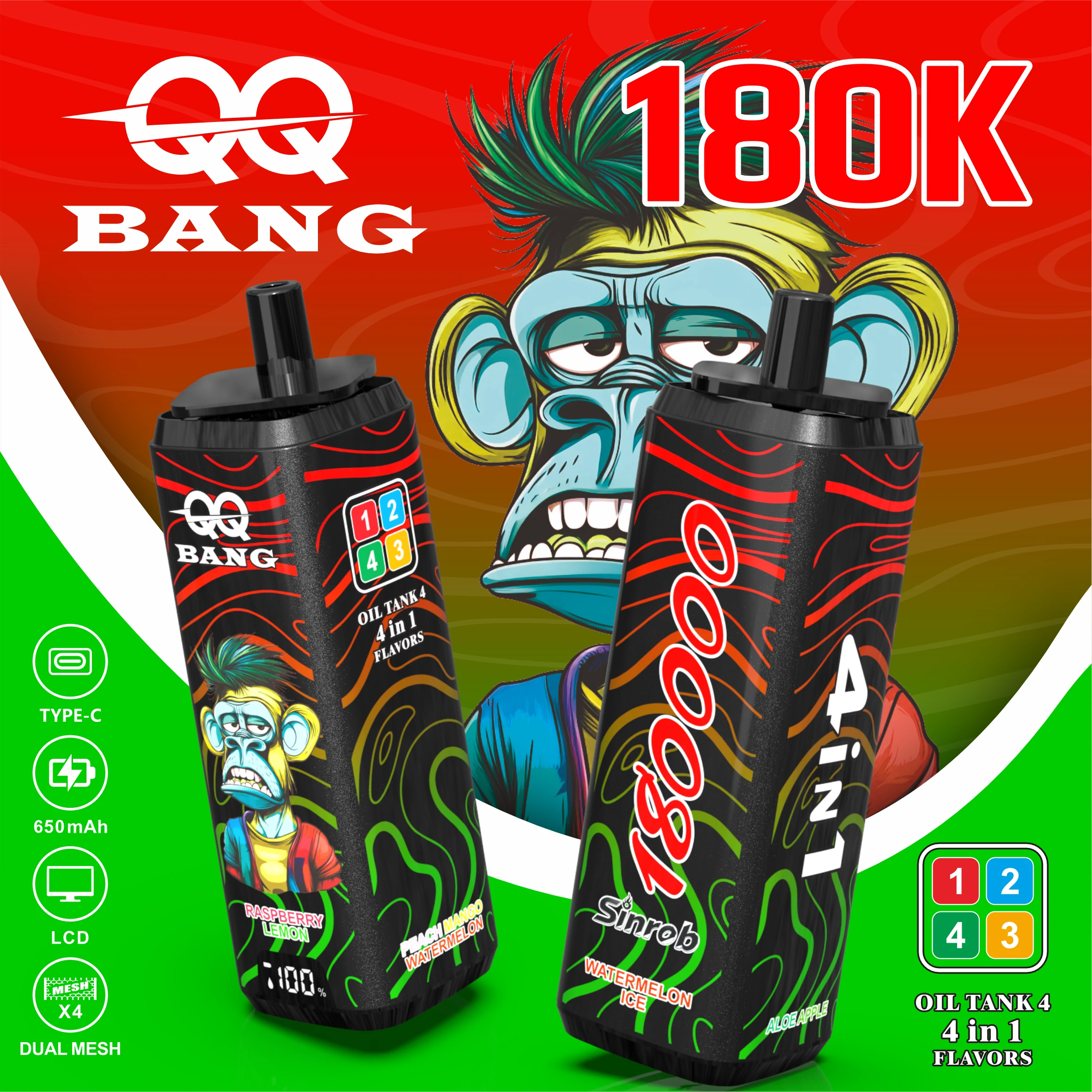 Bang, 180 000 szívás, 4-in-1-es eldobható e-cigi, fotó 3