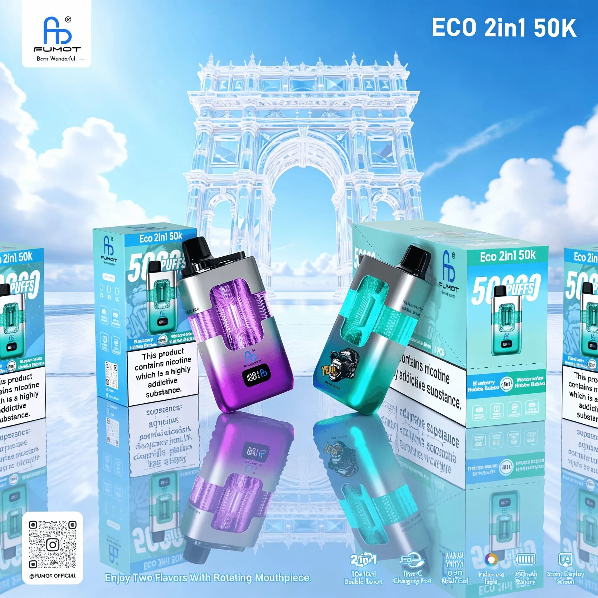 Fumot randm, 50.000 boccate, vaporizzatore usa e getta 2-in-1