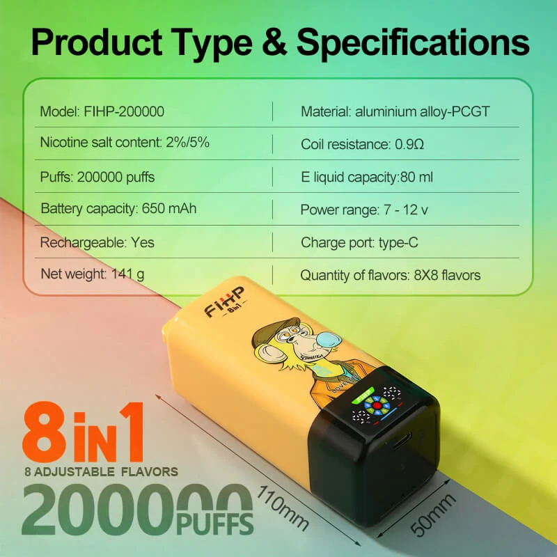 FIHP 200000 Puffs 8-in-1 Disposable Vape, photo 11