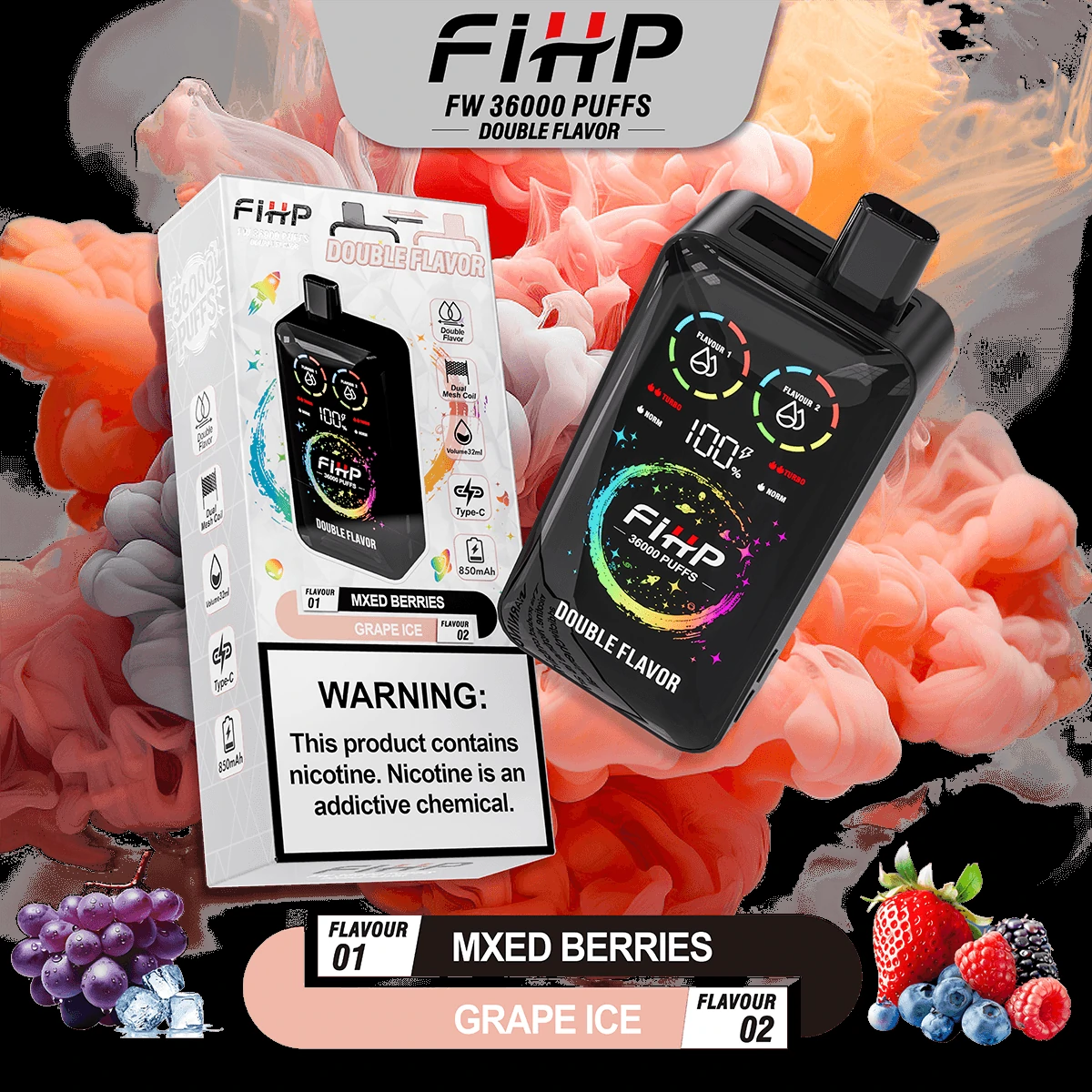 FIHP 36000 Puffs 2-in-1 Disposable Vape, photo 3