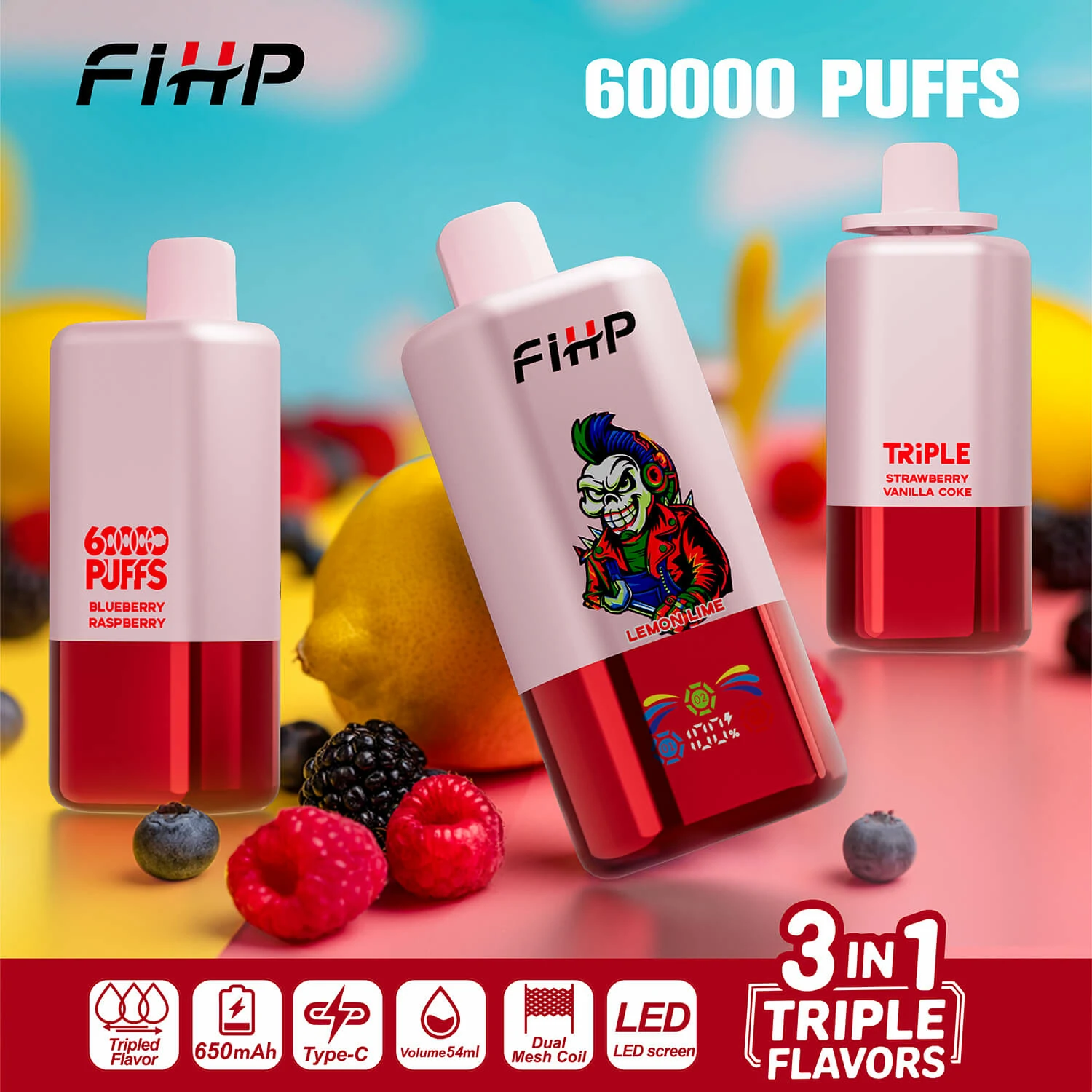 FIHP, 60 000 potáhnutí, jednorázový vaporizér typu 3-in-1, fotografie 2