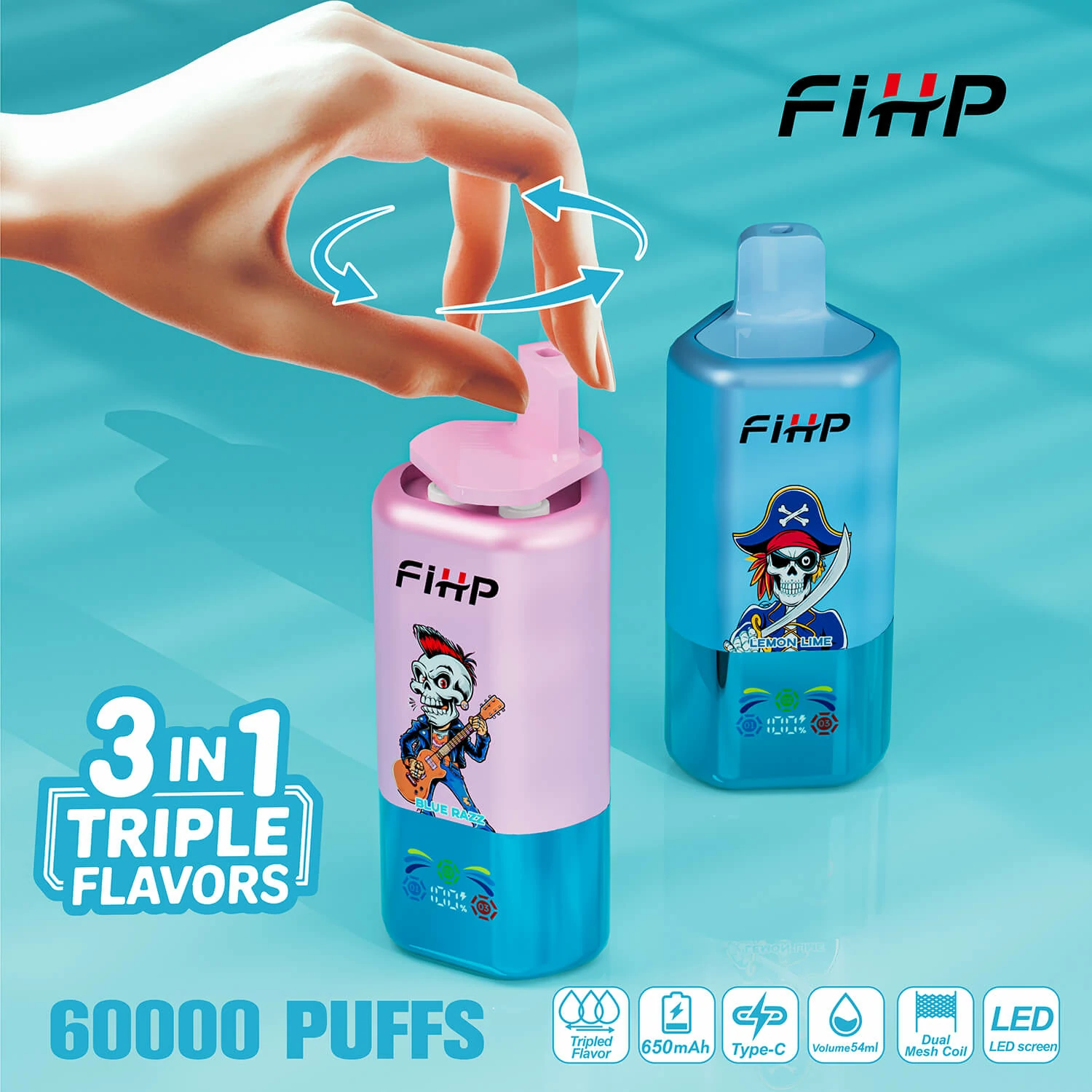 FIHP, 60 000 potáhnutí, jednorázový vaporizér typu 3-in-1, fotografie 3