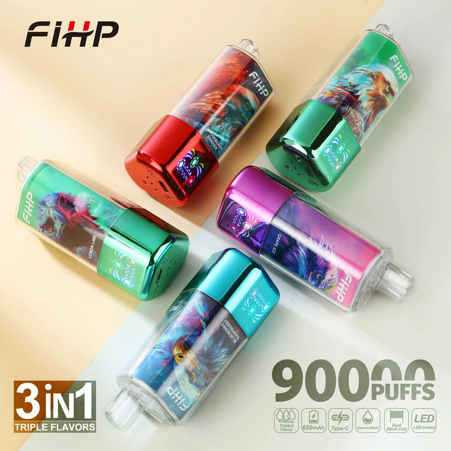 FIHP, 90 000 potáhnutí, jednorázový vaporizér 3-in-1, fotografie 2