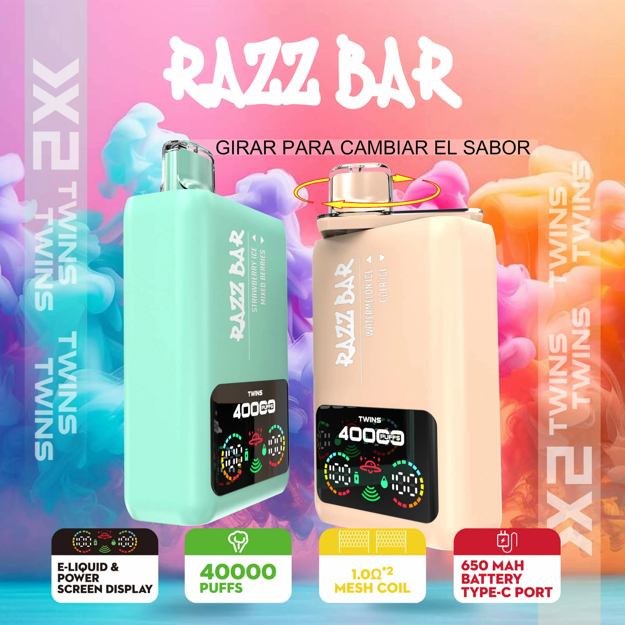Razz Bar, 40 000 potáhnutí, jednorázový vaporizér typu 2-in-1