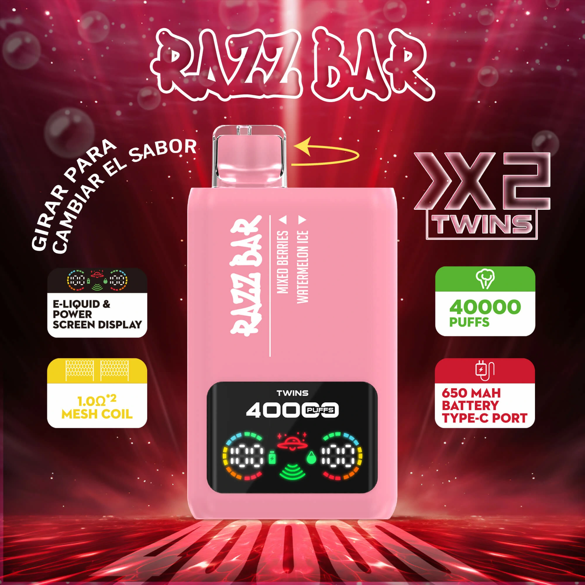 Razz Bar, 40 000 szívás, 2-in-1-es eldobható e-cigi, fotó 2