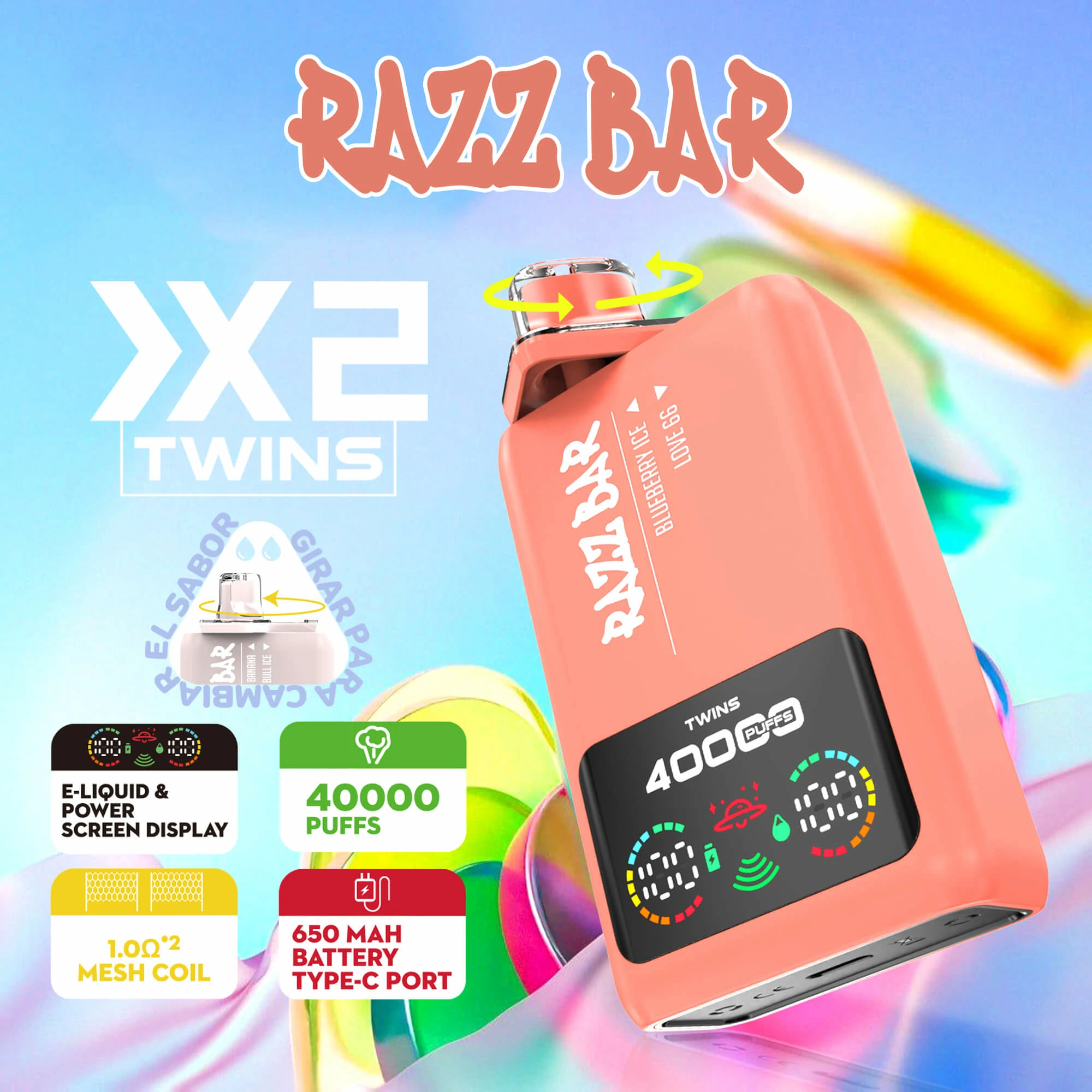 Razz Bar, 40 000 szívás, 2-in-1-es eldobható e-cigi, fotó 3