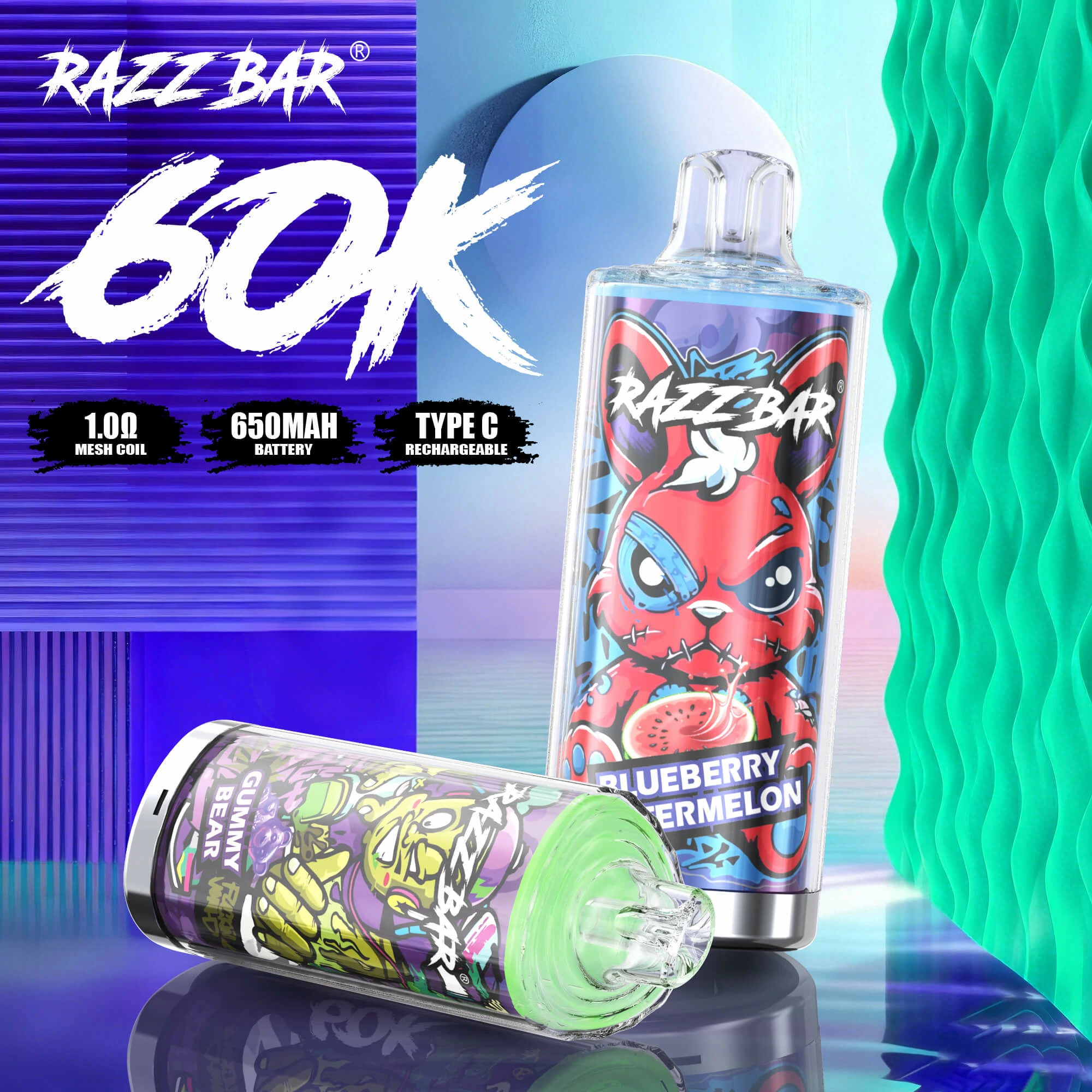 Jednorázový vaporizér Razz Bar, 60 000 potáhnutí