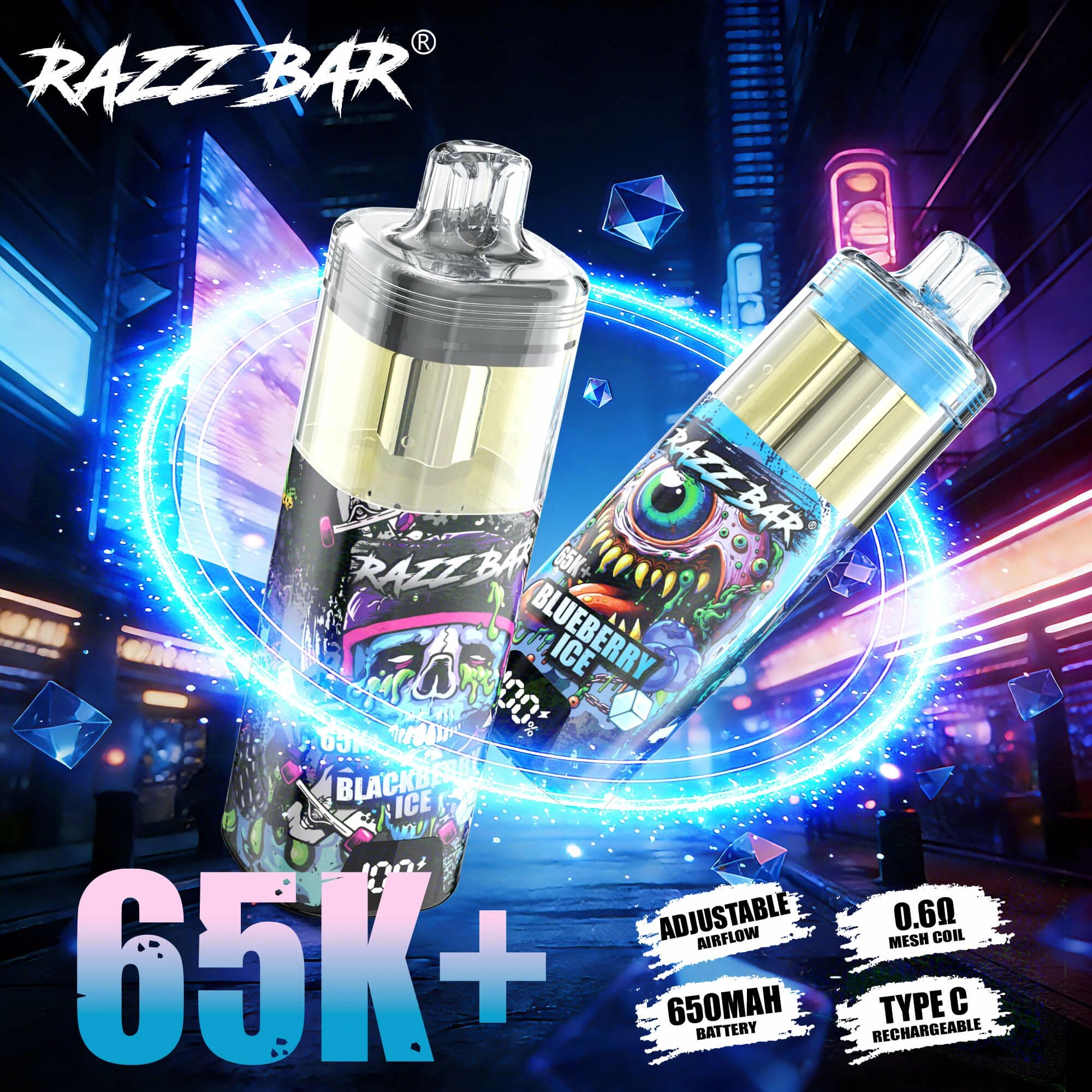 Jednorázový vaporizér Razz Bar, 65 000 potáhnutí