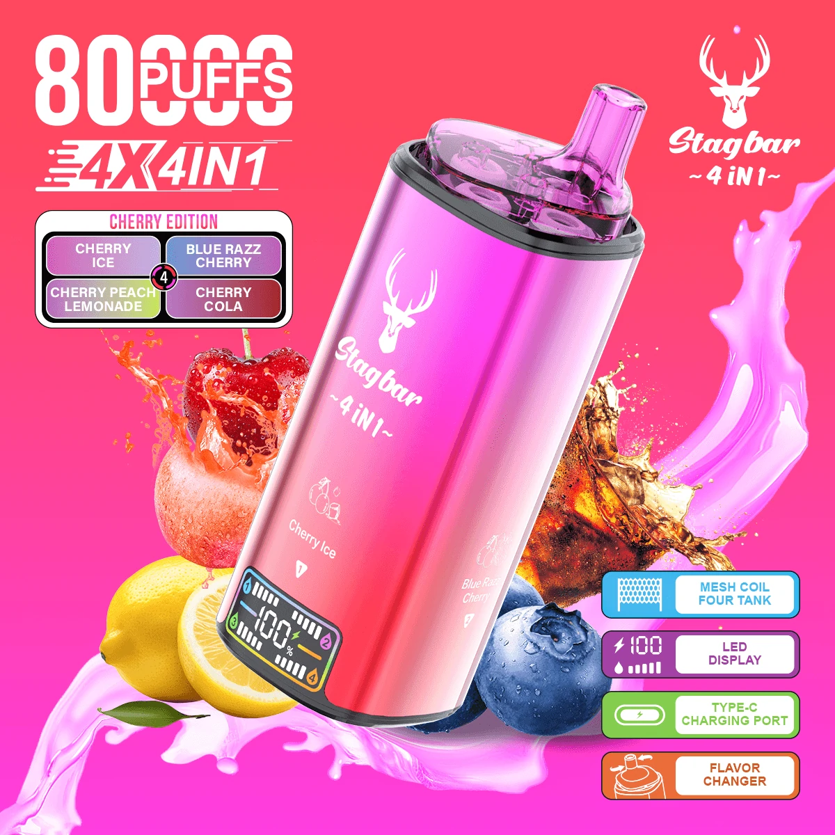 Stag Bar, 80.000 boccate, vaporizzatore usa e getta 4-in-1