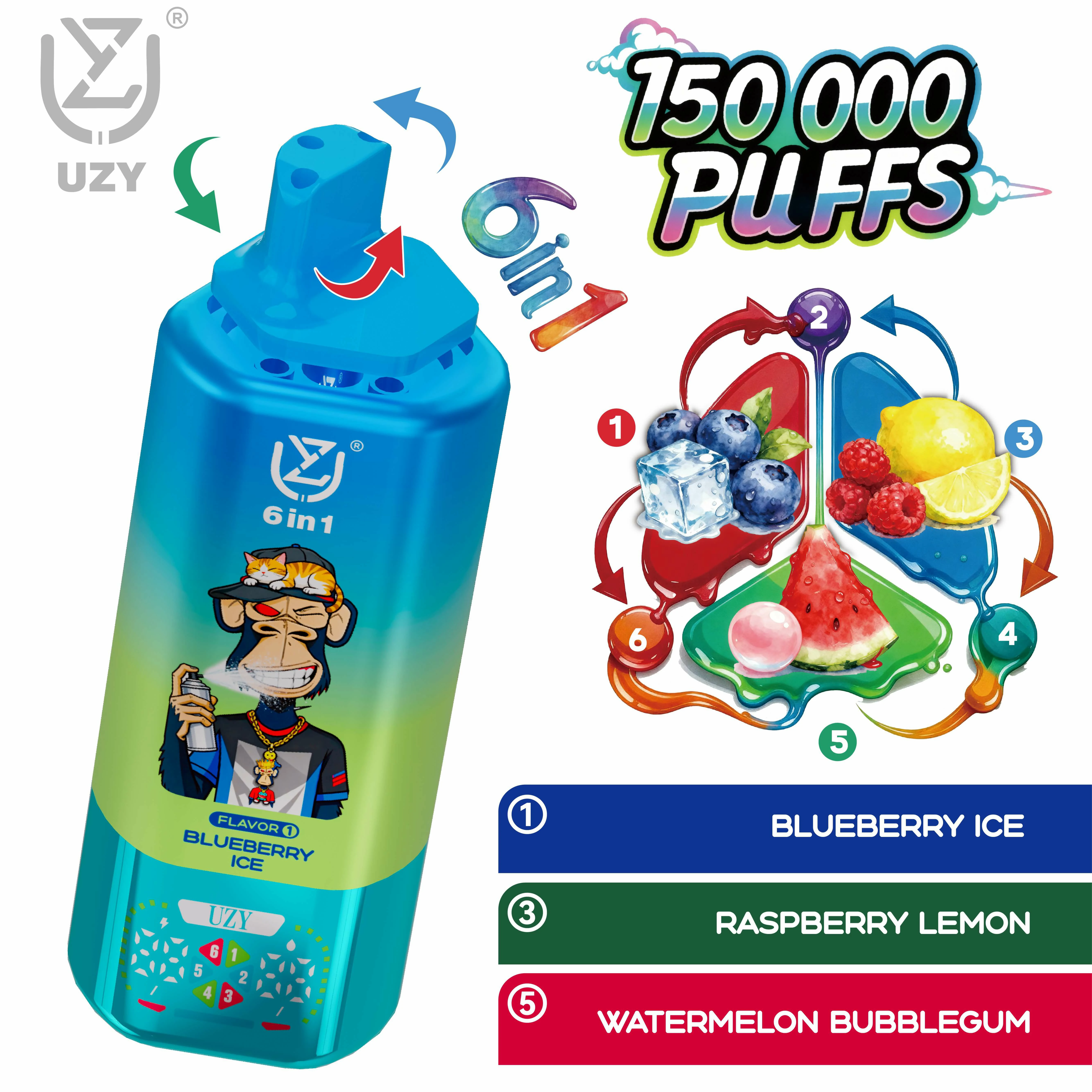 UZY 150000 Puffs 6-in-1 Disposable Vape, photo 2