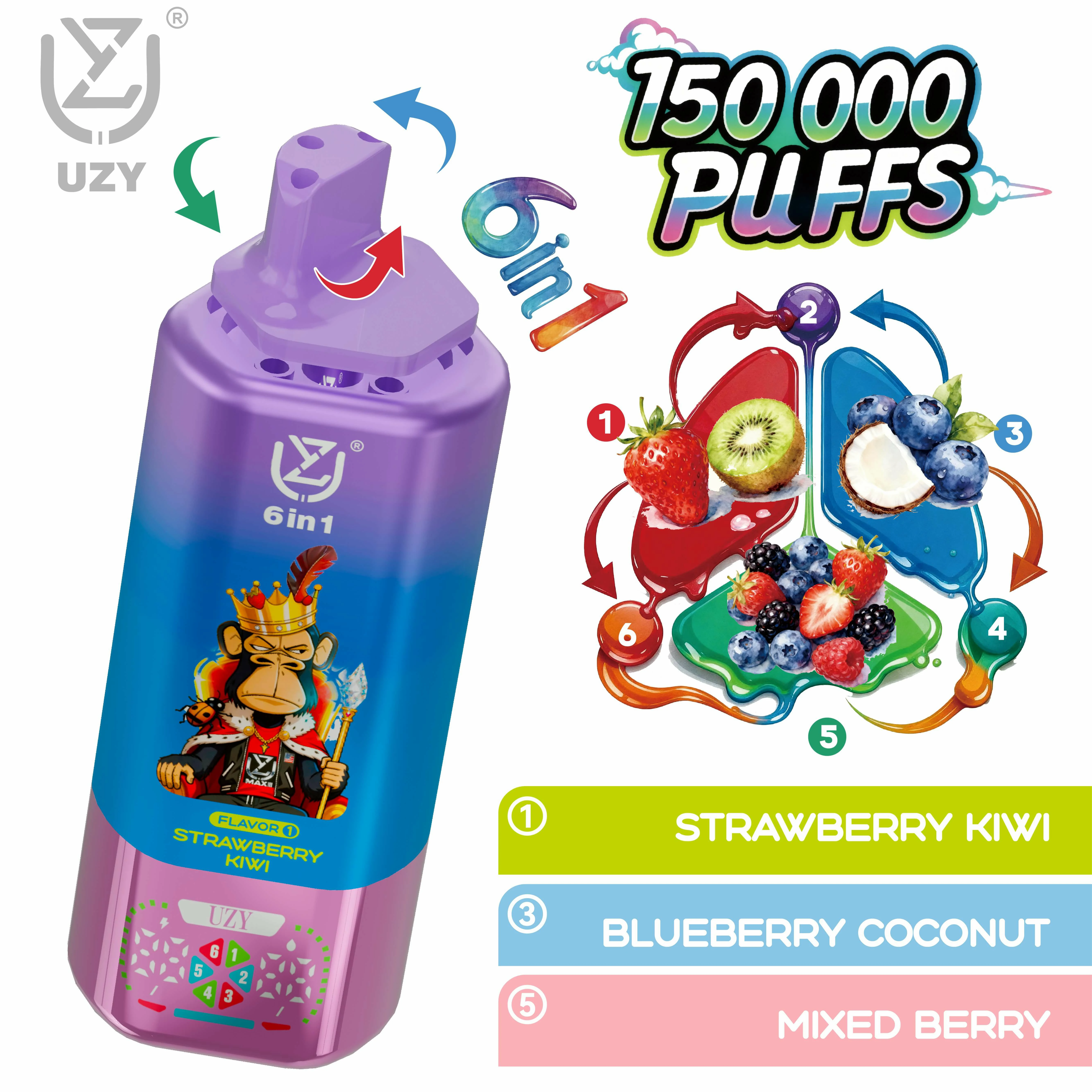 UZY 150000 Puffs 6-in-1 Disposable Vape, photo 3