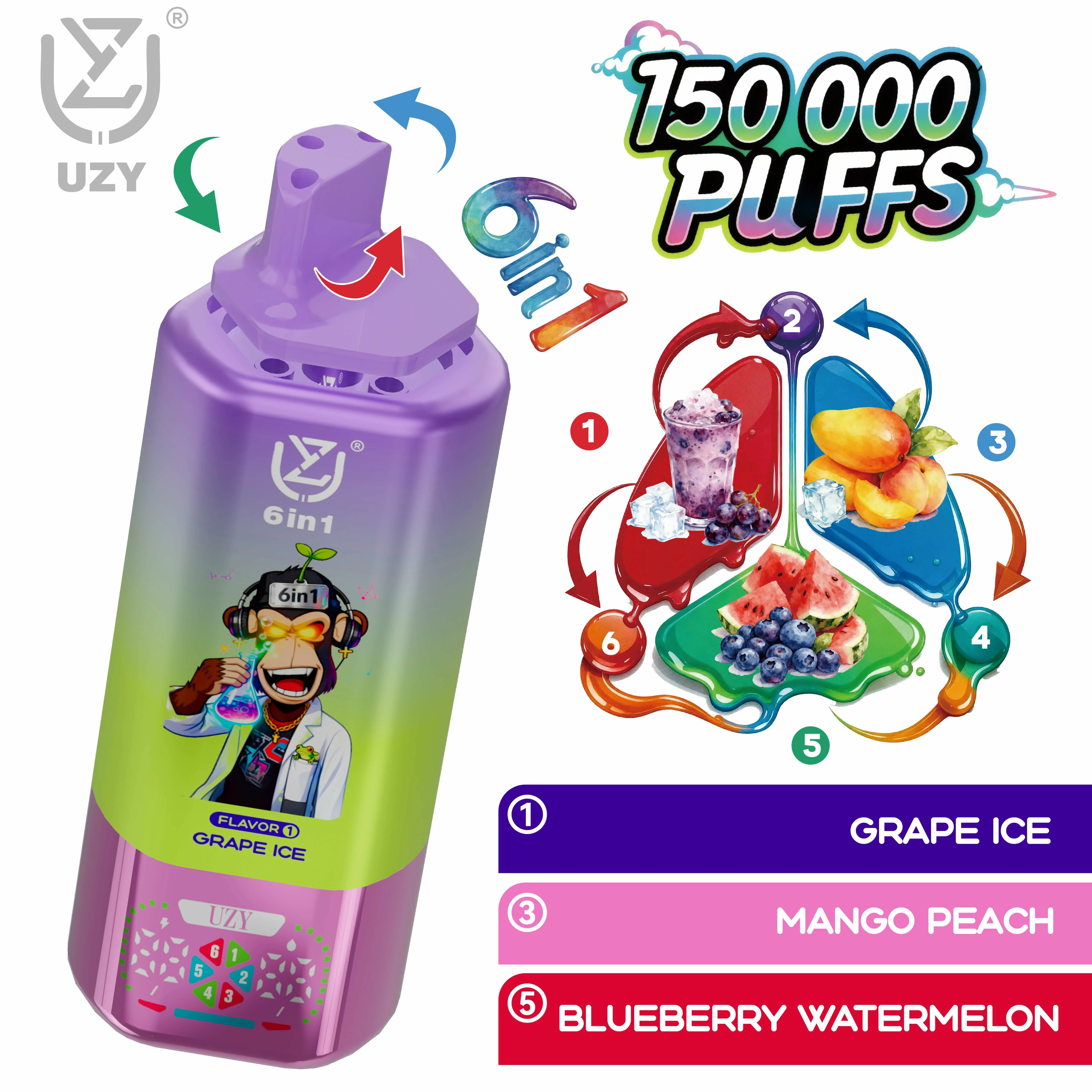 UZY 150000 Puffs 6-in-1 Disposable Vape, photo 4