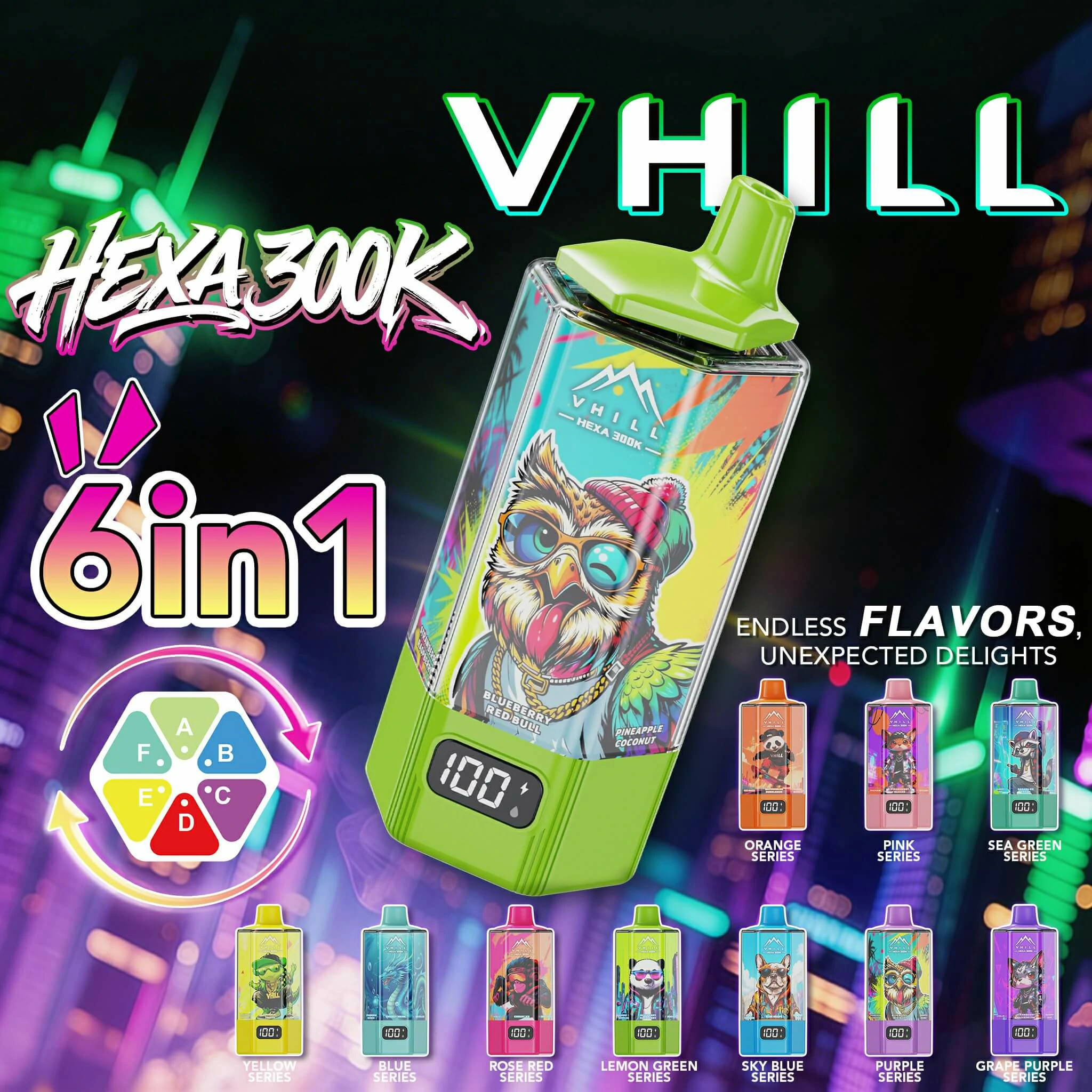 VHILL 300000 Puffs 6-in-1 Disposable Vape