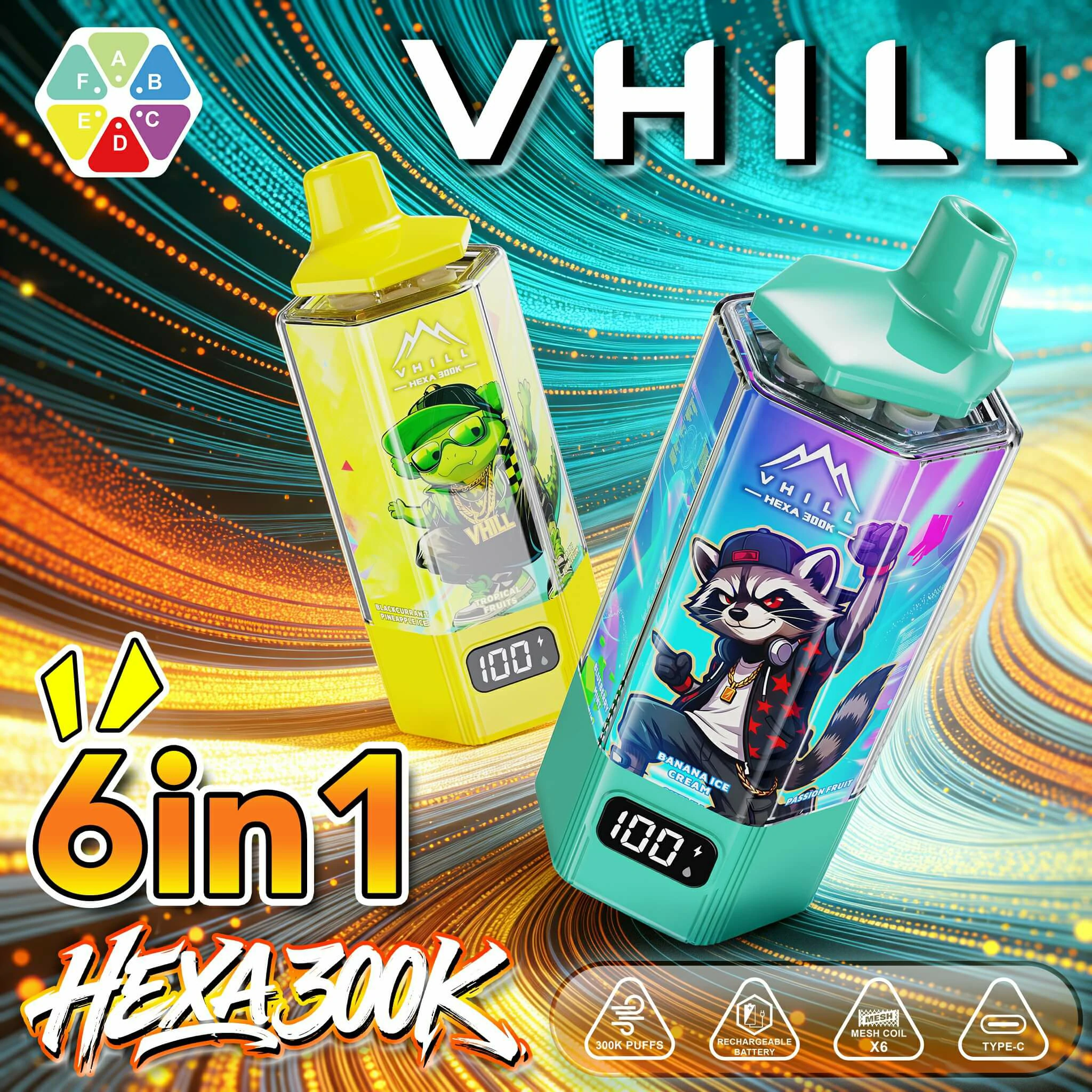 VHILL 300.000 trekjes 6-in-1-wegwerpvape, foto 3