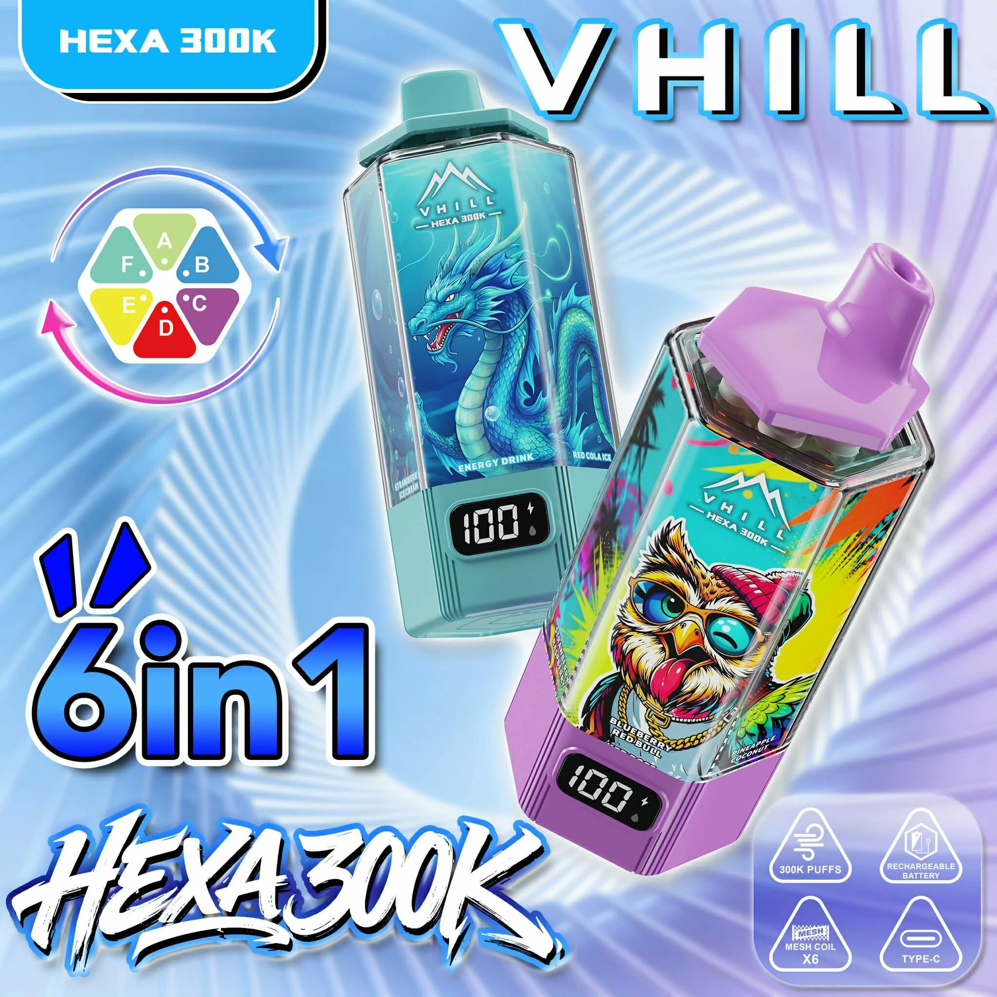 VHILL 300.000 trekjes 6-in-1-wegwerpvape, foto 4