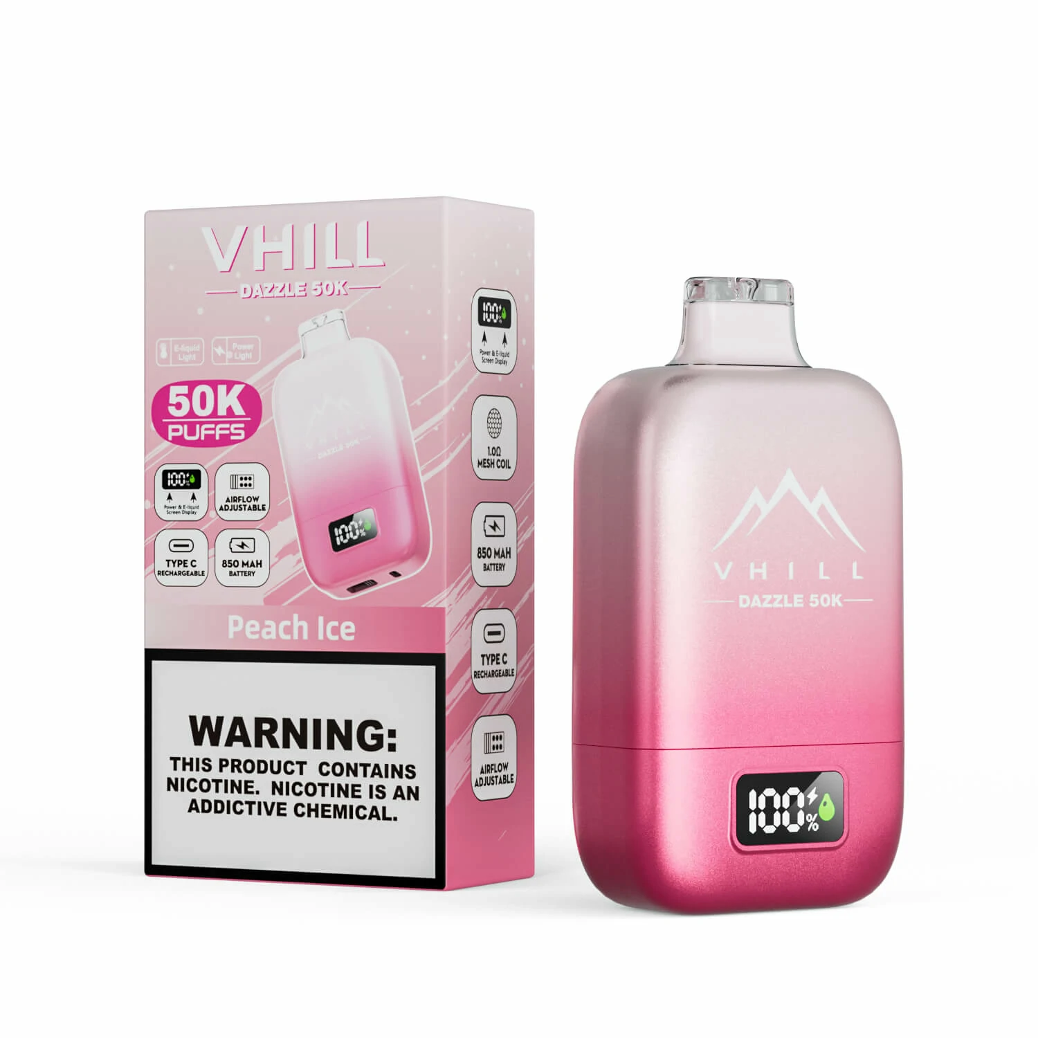 Jednorázový vaporizér VHILL, 50 000 potáhnutí, fotografie 3