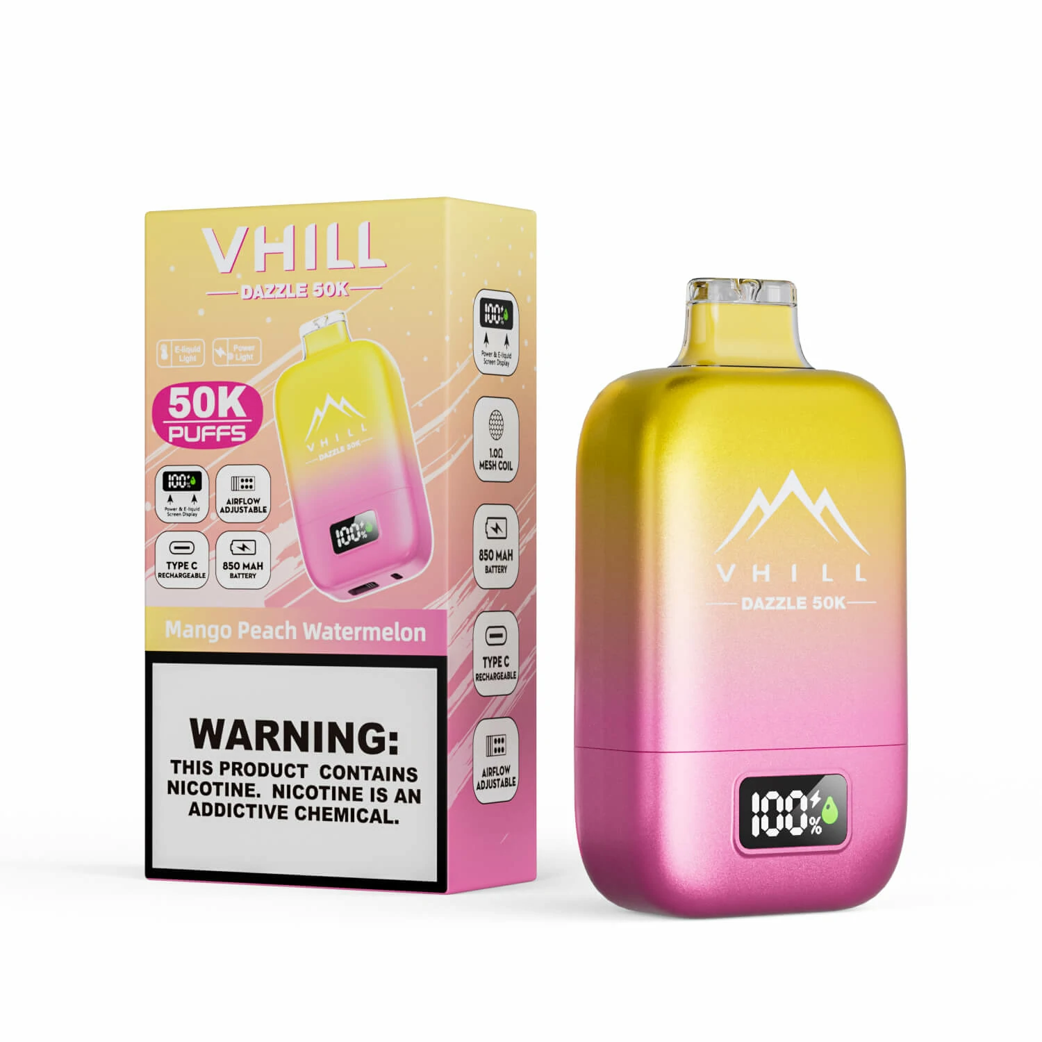 Jednorázový vaporizér VHILL, 50 000 potáhnutí, fotografie 5