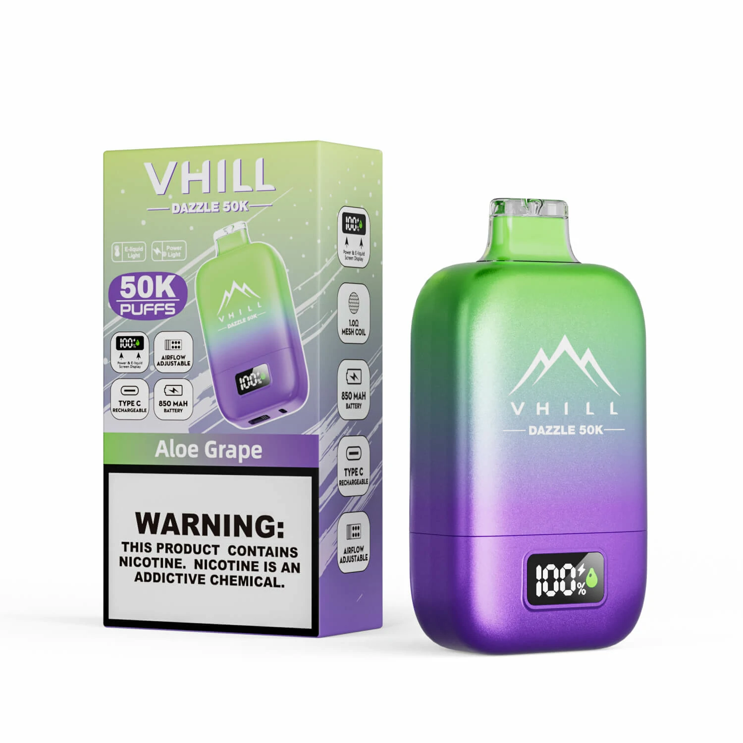 Jednorázový vaporizér VHILL, 50 000 potáhnutí, fotografie 8