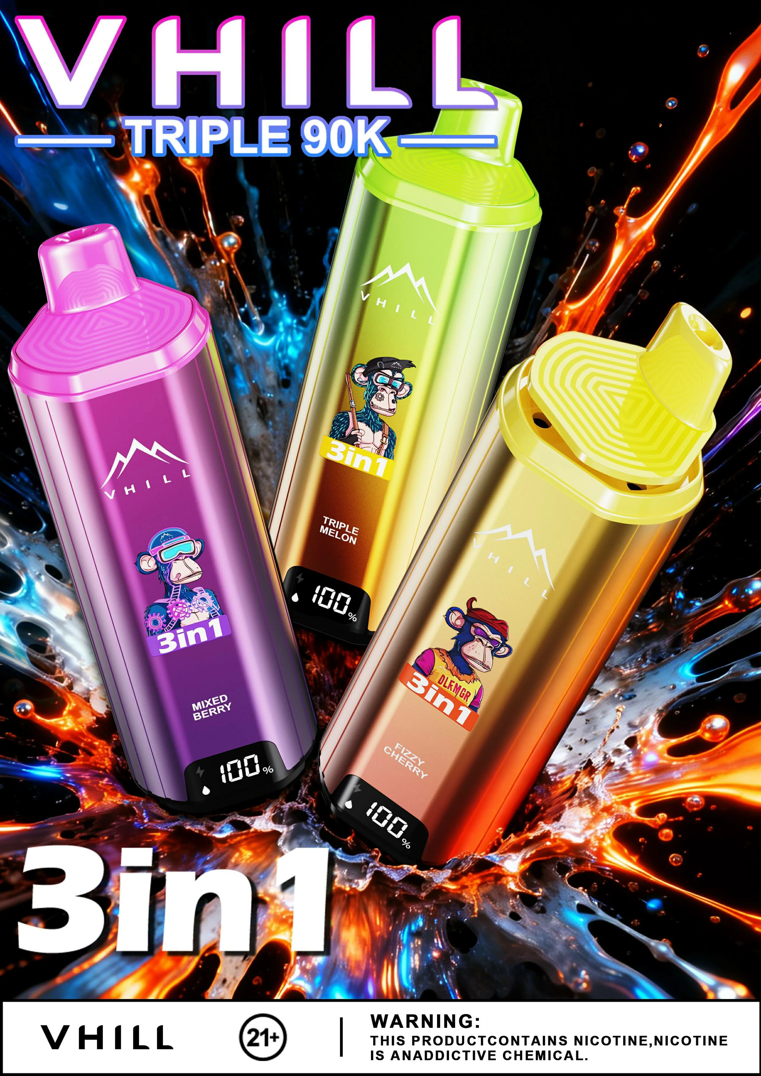 VHILL 90000 Puffs 3-in-1 Disposable Vape