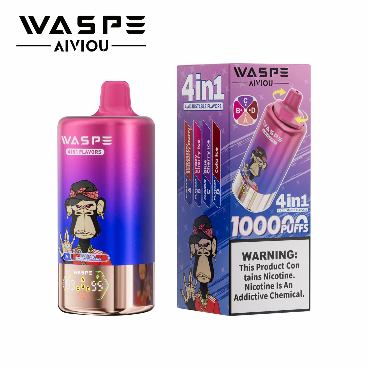 Waspe, 100.000 εισπνοές, αναλώσιμο ηλεκτρονικό τσιγάρο 4-in-1, φωτογραφία 2
