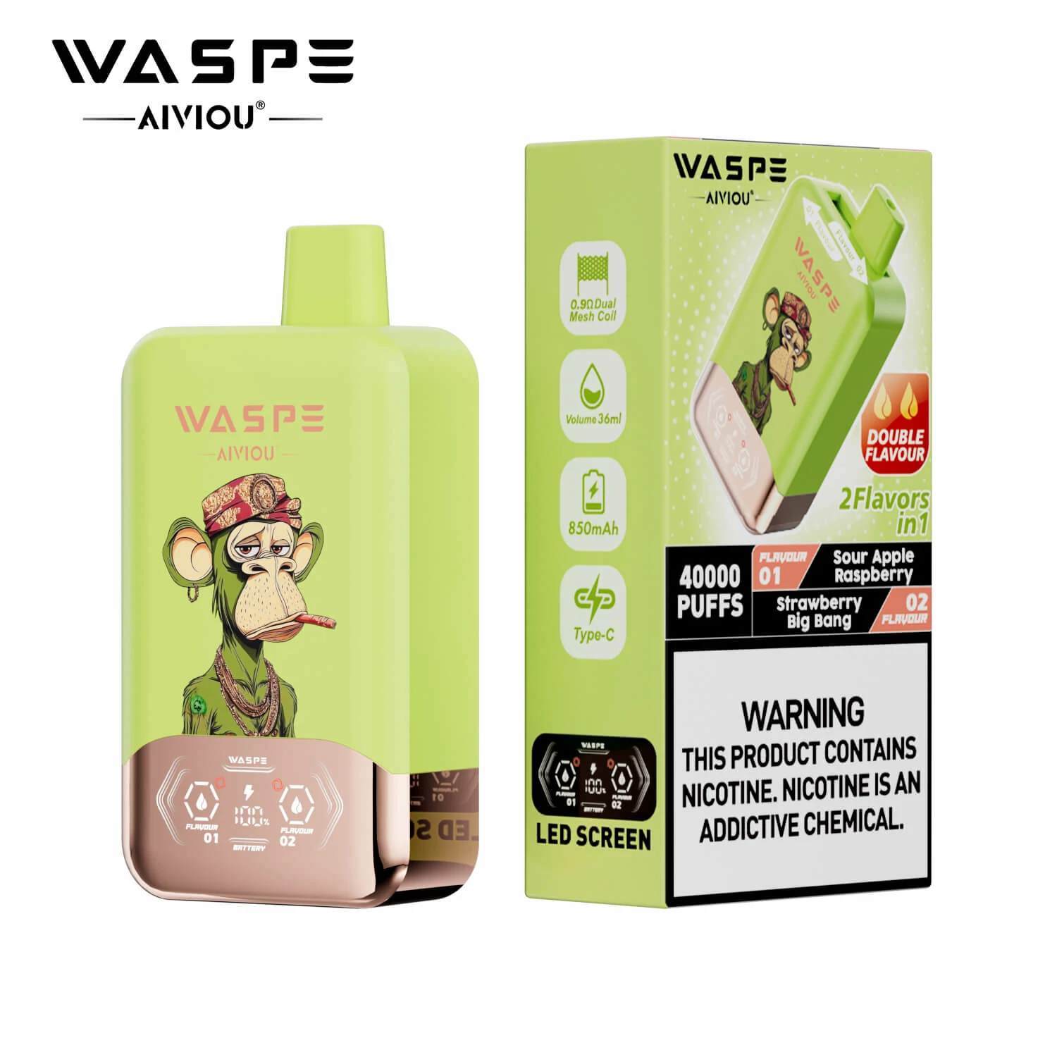 Waspe, 40 000 potáhnutí, jednorázový vaporizér typu 2-in-1, fotografie 2