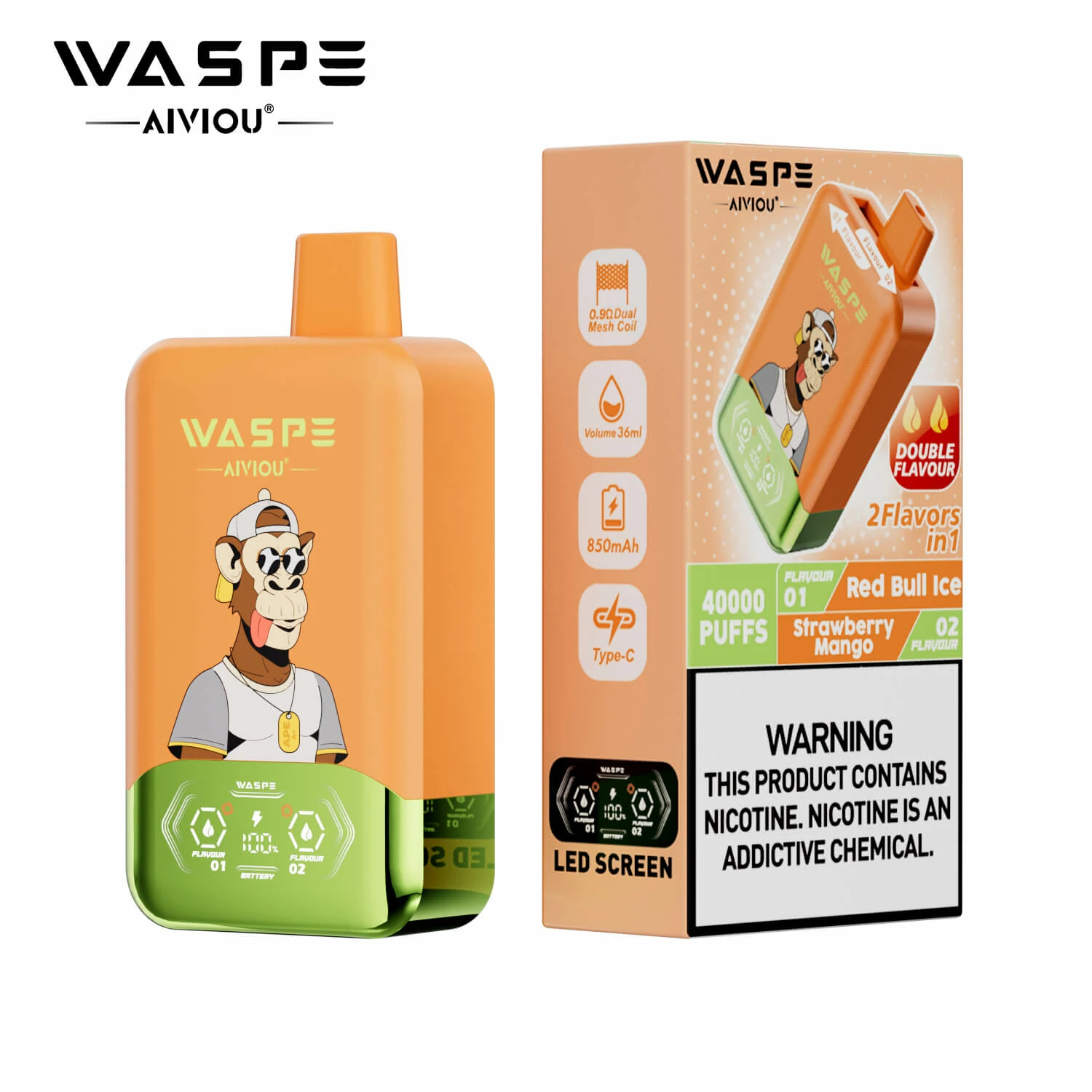 Waspe, 40 000 potáhnutí, jednorázový vaporizér typu 2-in-1, fotografie 3
